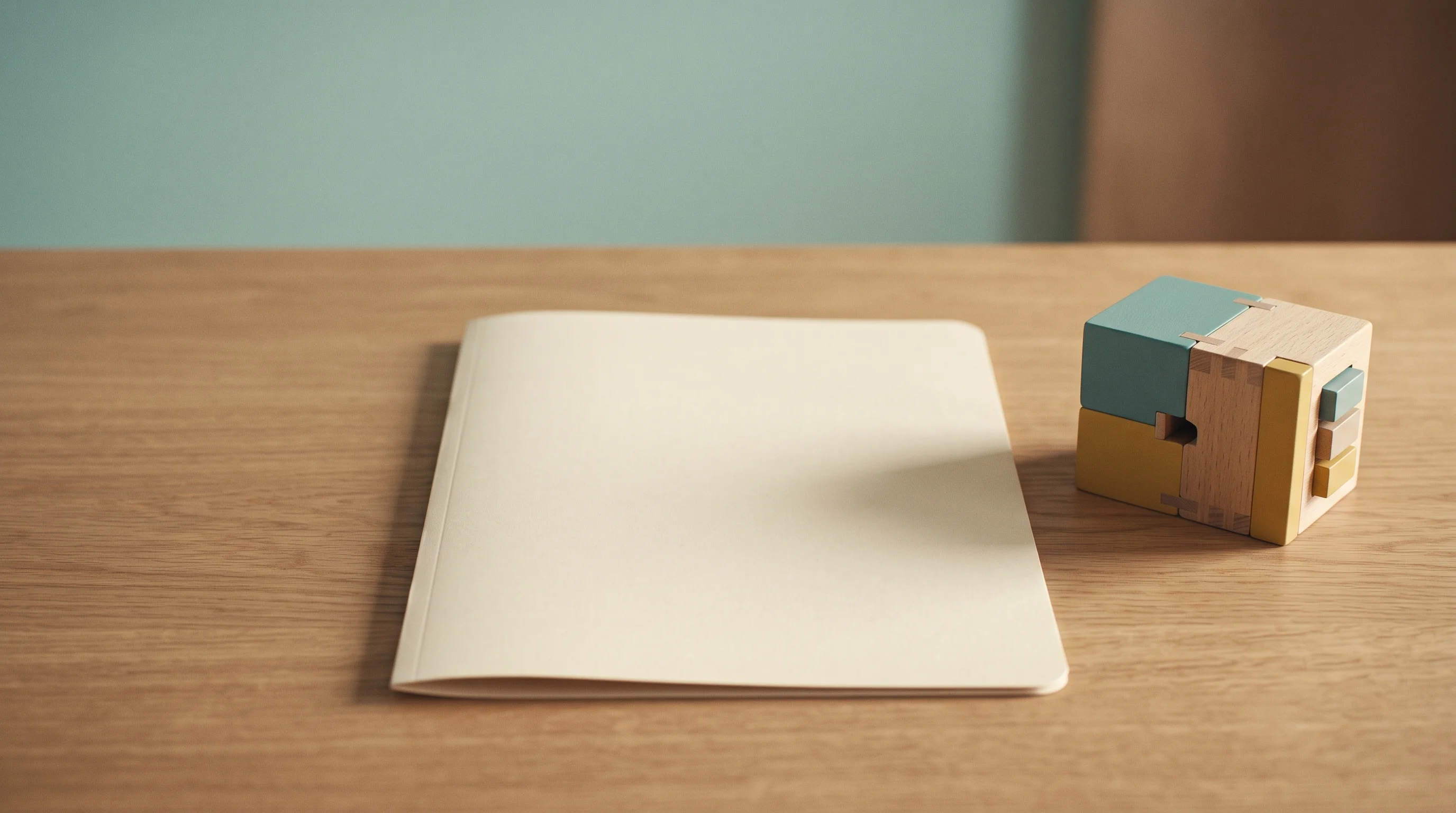 Digital illustration for article section "The Proof Will Come Later" in "Prized Lets Non-Engineers Build Internal Tools with AI Governance" - A perfectly symmetrical, minimalist conceptual composition featuring a single, blank cream-colored d...