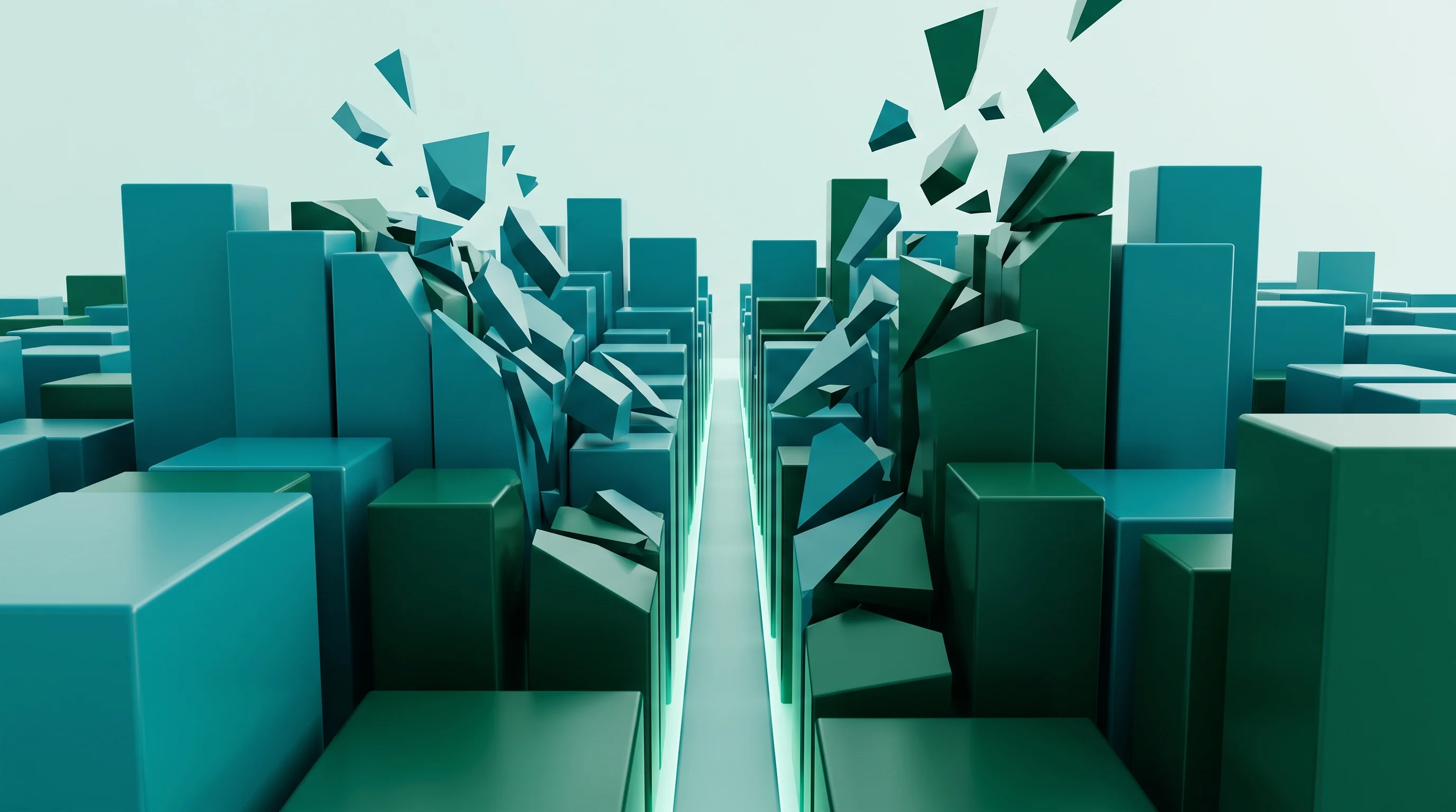 Digital illustration for article section "A Fragmented Market, a Narrow Opening" in "Baud Labs Unveils AI Chip That Eliminates Neural Network Multiplications" - A conceptual, surrealist digital collage representing a fragmented hardware market, featuring a vast...