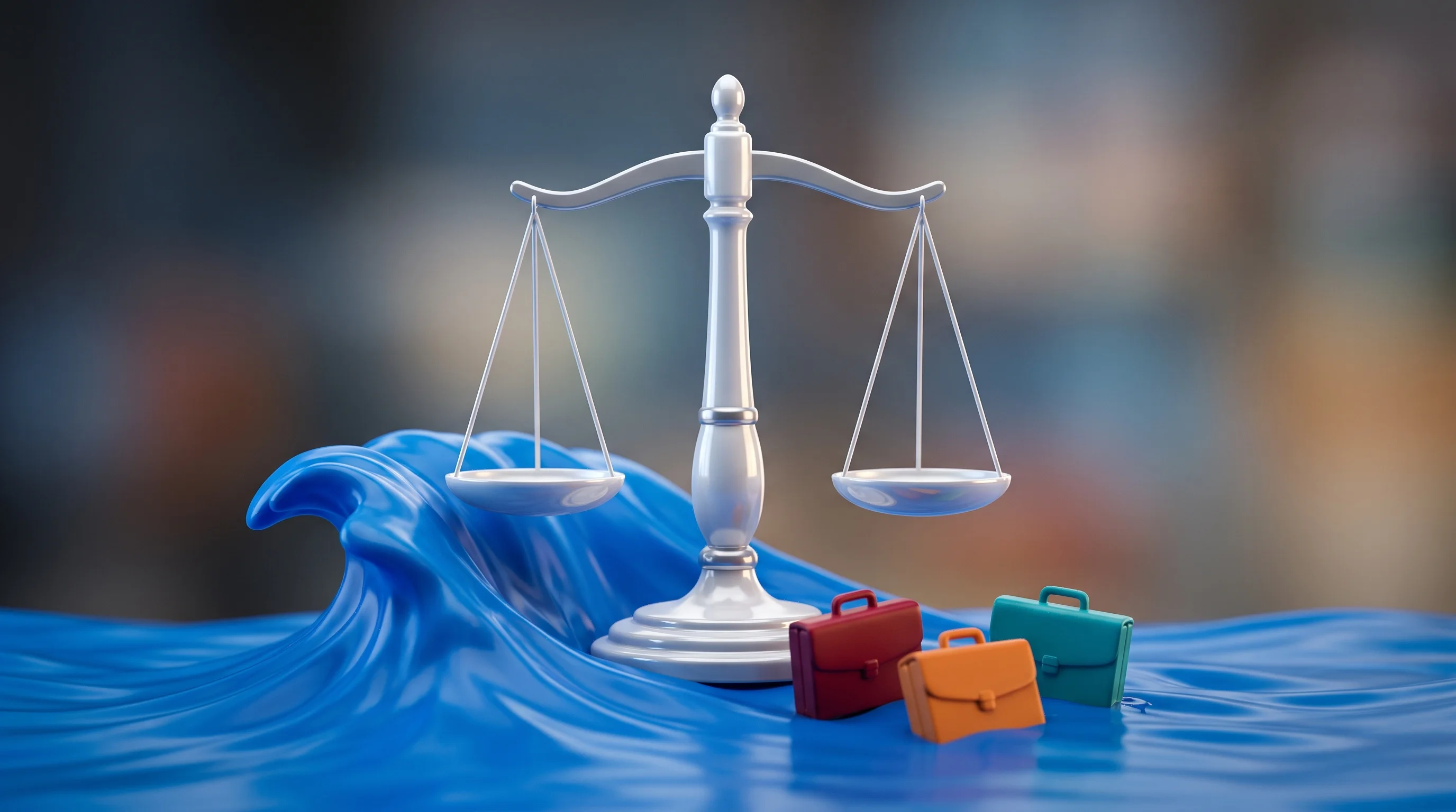 Digital illustration for article section "A Legal Market Already Flooded" in "YC-Backed Async Deploys AI Agents for Small Law Firms, Eyes Healthcare" - A macro photography shot of a conceptual miniature scene representing a flooded legal tech market, f...