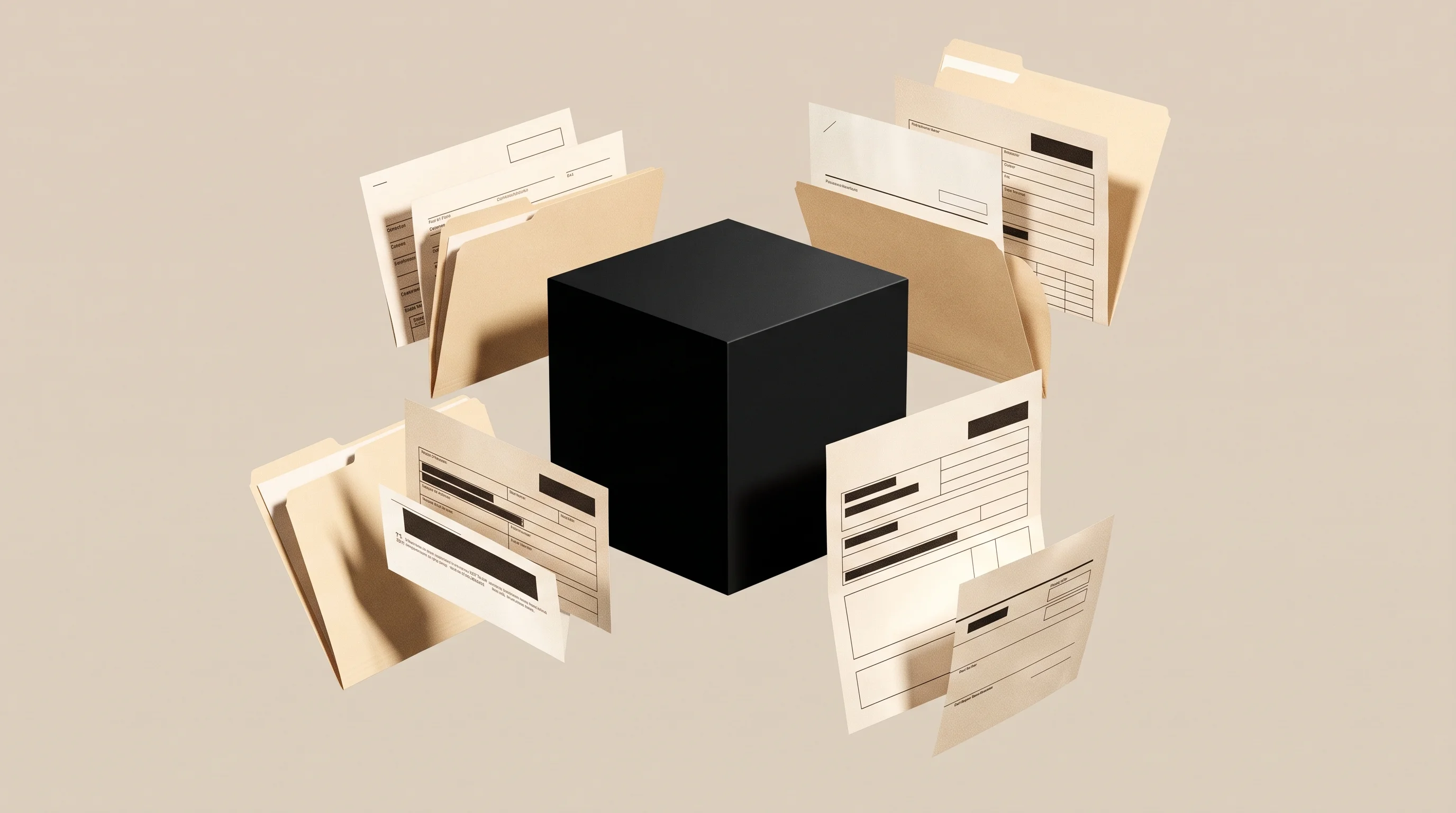 Digital illustration for article section "The Licensing Black Box" in "YC-Backed Florin Launches AI Insurance Carrier With 'Zero Underwriters'" - A minimalist and conceptual surreal digital collage representing a regulatory "black box" of missing...