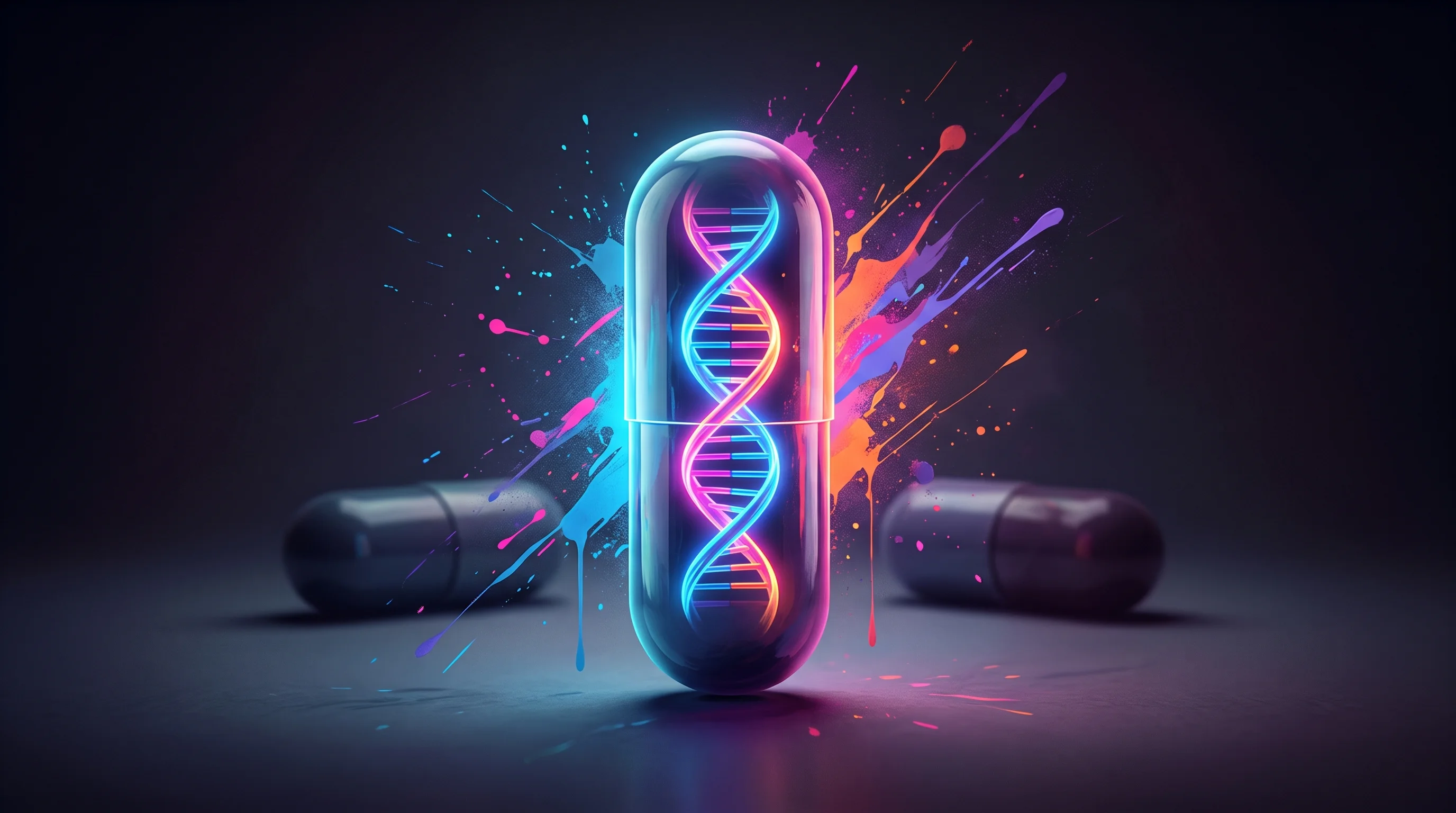 Digital illustration for article section "The Competitive Landscape" in "YC-Backed GutGutGoose Guarantees Probiotic Colonization—Or Your Money Back" - A sleek, conceptual representation of the competitive biotech landscape featuring a single, modern p...