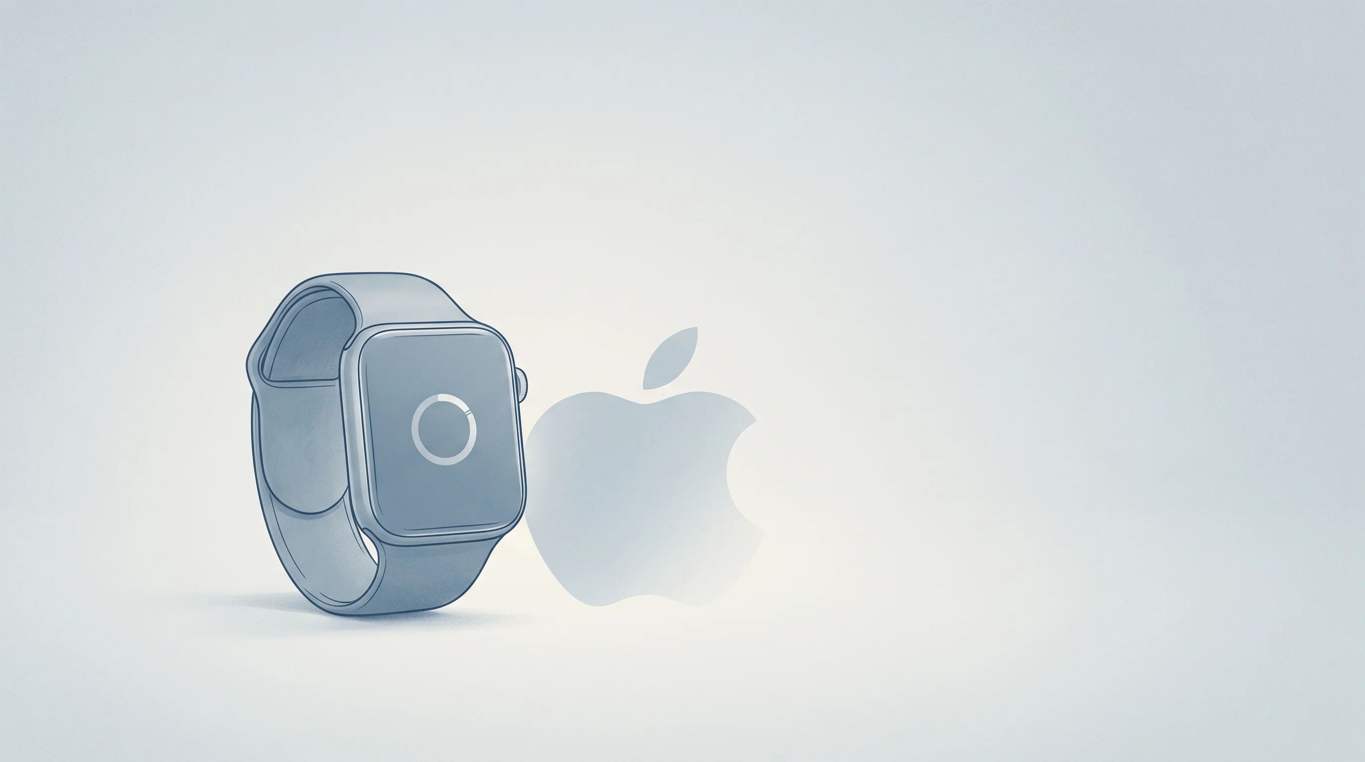 Digital illustration for article section "The Opening Apple Left Behind" in "YC-Backed Illume Labs Launches Text-First AI Health Companion" - A conceptual neo-vintage illustration of a sleek, modern smartwatch resting quietly on a smooth, unc...