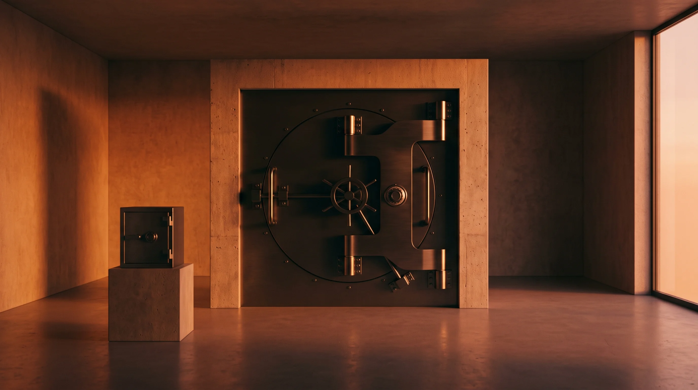 Digital illustration for article section "Security as Sales Pitch" in "YC-Backed Datoric Launches Consent-First Training Data for Voice AI" - A conceptual, highly minimalist architectural scene focusing on a single, sleek, impenetrable modern...
