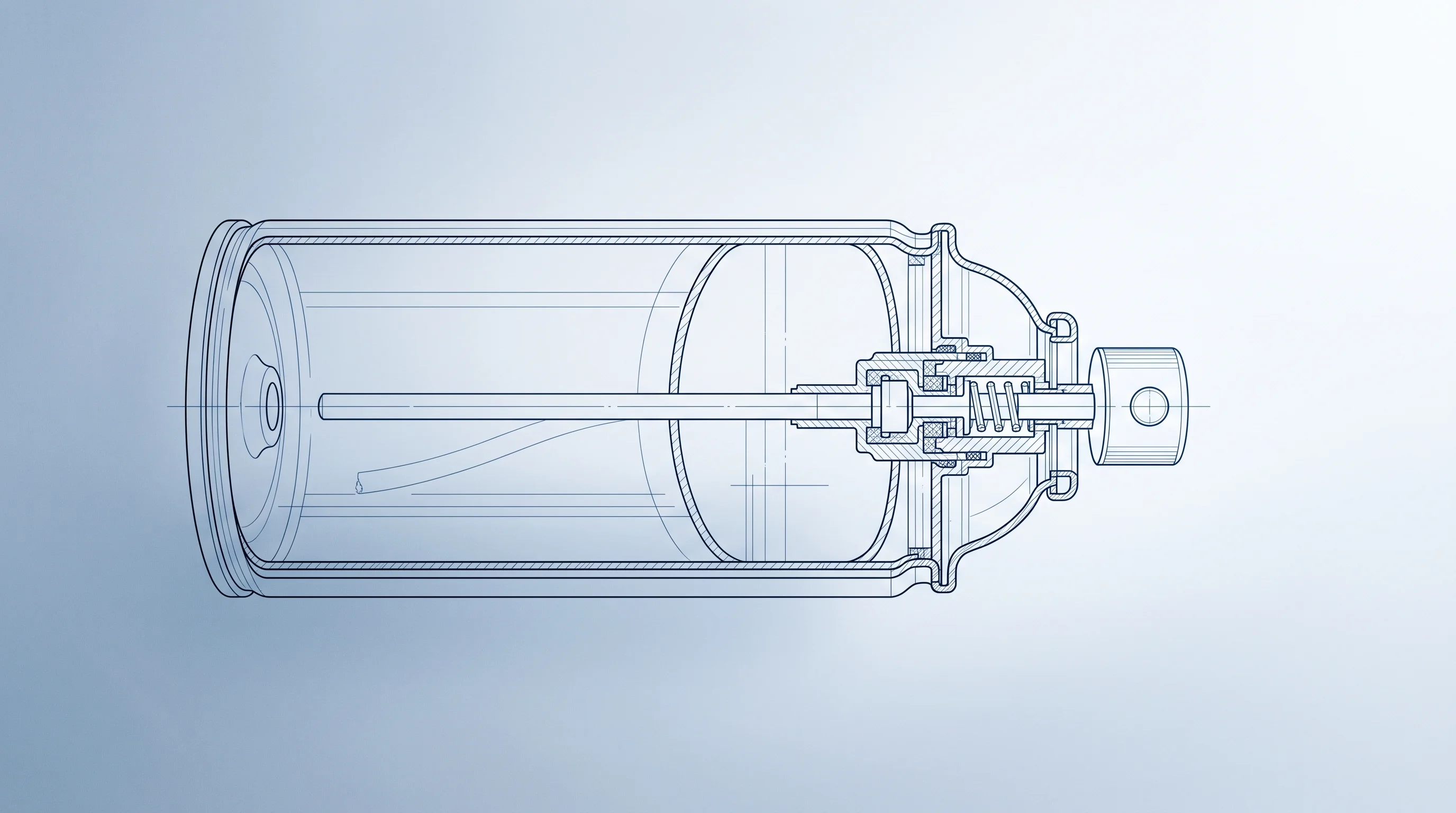 Digital illustration for article section "Market Forces Converging" in "How Modular Biogas Plants Could Reshape America's Chemical Supply Chain" - A clean, minimalist technical blueprint of a modern aerosol propellant canister, visually representi...