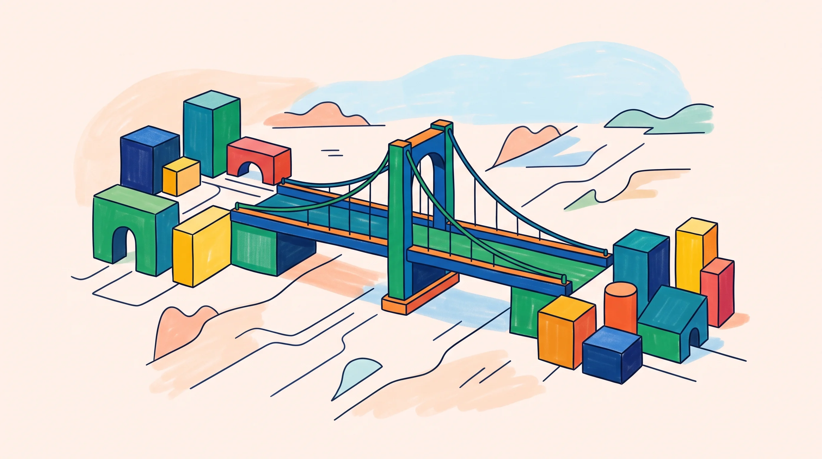 Digital illustration for article section "The Landscape They're Entering" in "YC-Backed Rindler Launches API Translation Layer for AI Agent Automation" - A modern, conceptual illustration representing a standardized landscape and connective tissue, featu...