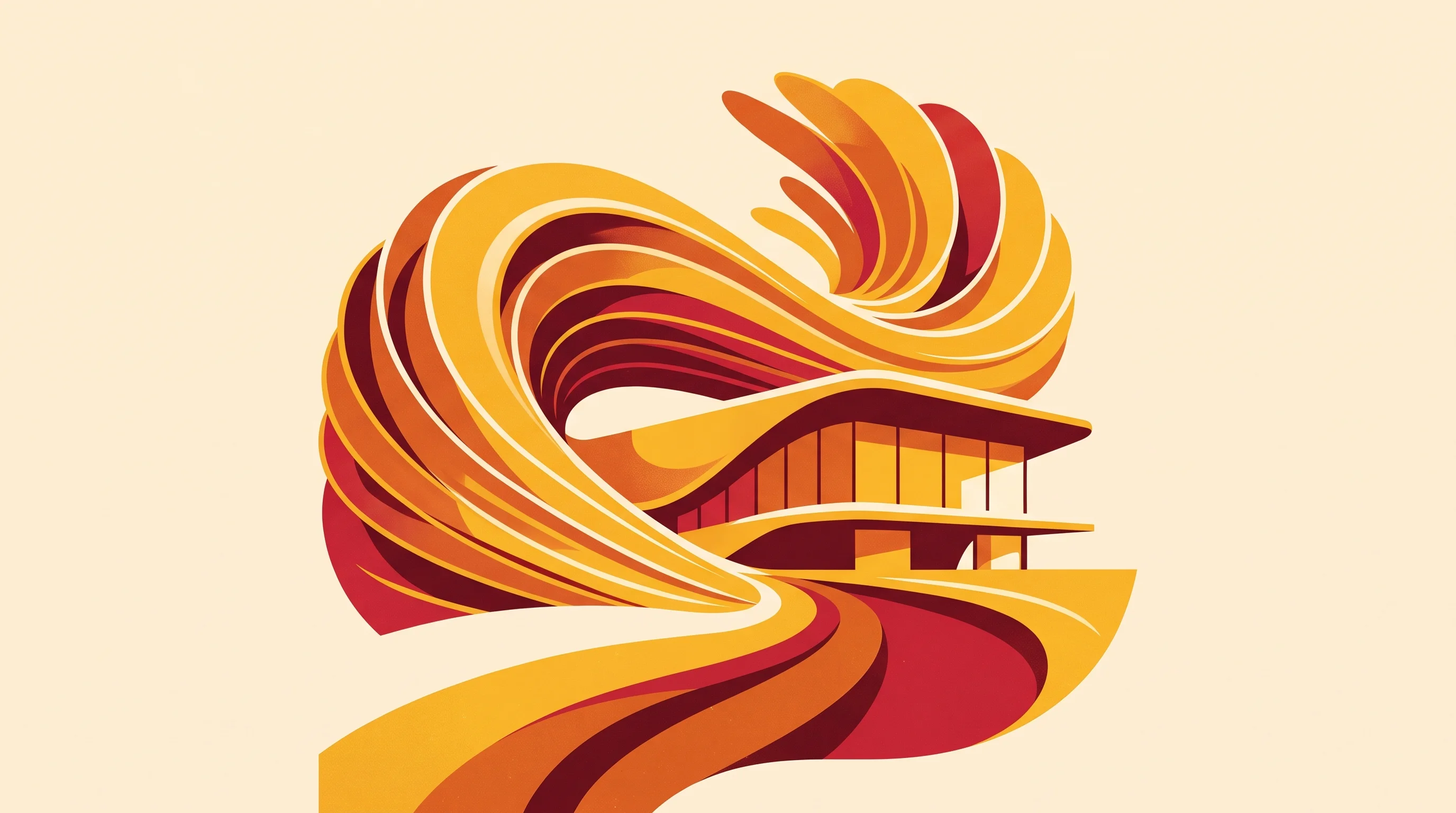 Digital illustration for article section "Taipei and Beyond" in "KühlTherm Unveils Made-in-India Liquid Cooling for AI Data Centers" - A striking, minimalist conceptual illustration of a modern global tech summit pavilion in Taipei, fe...