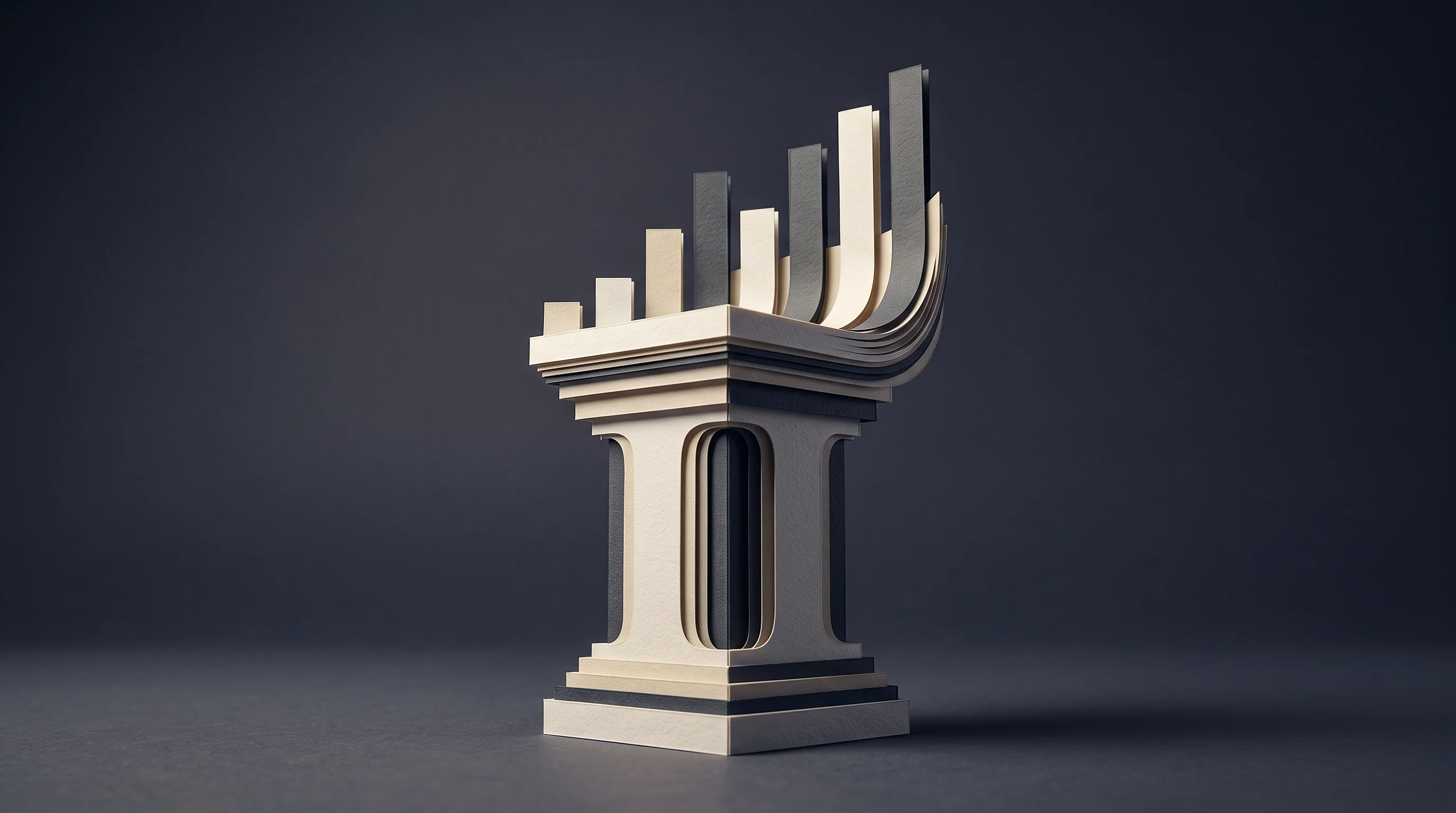 Digital illustration for article section "The Proof Is in the Pull Request" in "YC-Backed Jcode Claims 20x Speedup with Parallel AI Coding Agents" - A conceptual, minimalist 3D papercraft diorama representing software architecture and benchmark test...