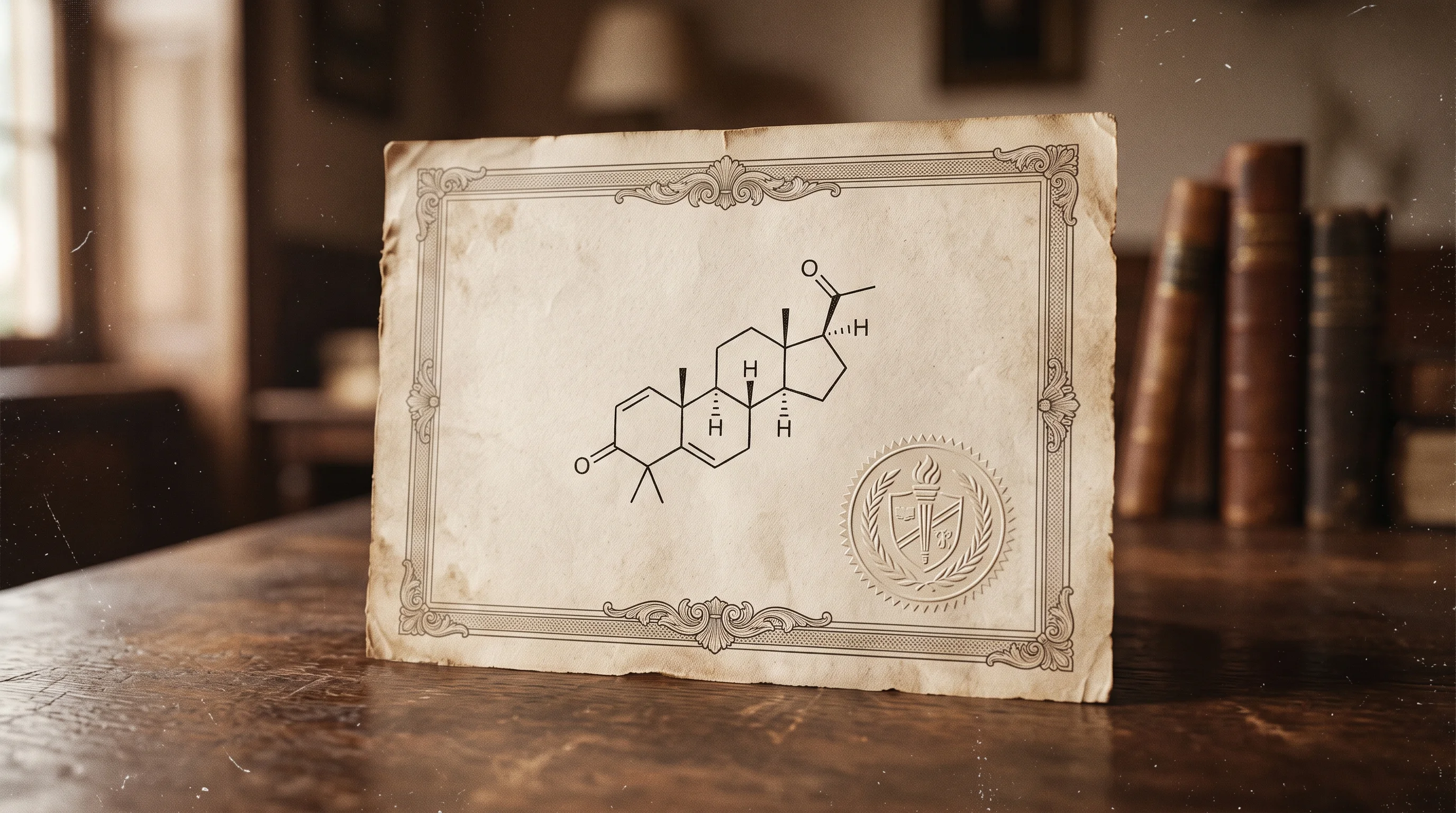 Digital illustration for article section "Early Innings" in "Stanford Spin-Out Metabolize Targets Post-GLP-1 Weight Maintenance" - A minimalist, conceptual still life featuring a clean, elegantly aged scientific patent document res...