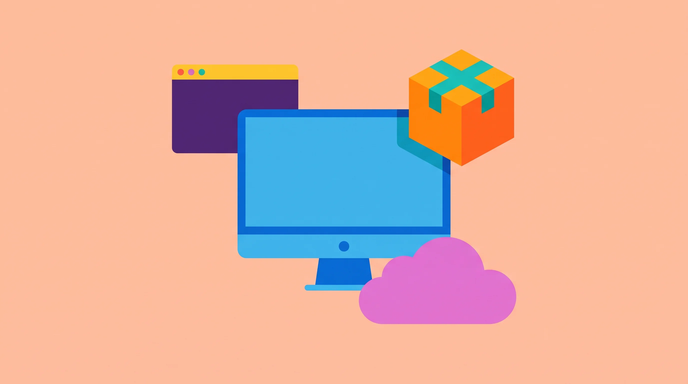 Digital illustration for article section "Deployment Reflects Developer Realities" in "Executor launches open-source gateway for AI agent tools" - A minimalist, modern geometric flat illustration representing flexible software deployment across di...