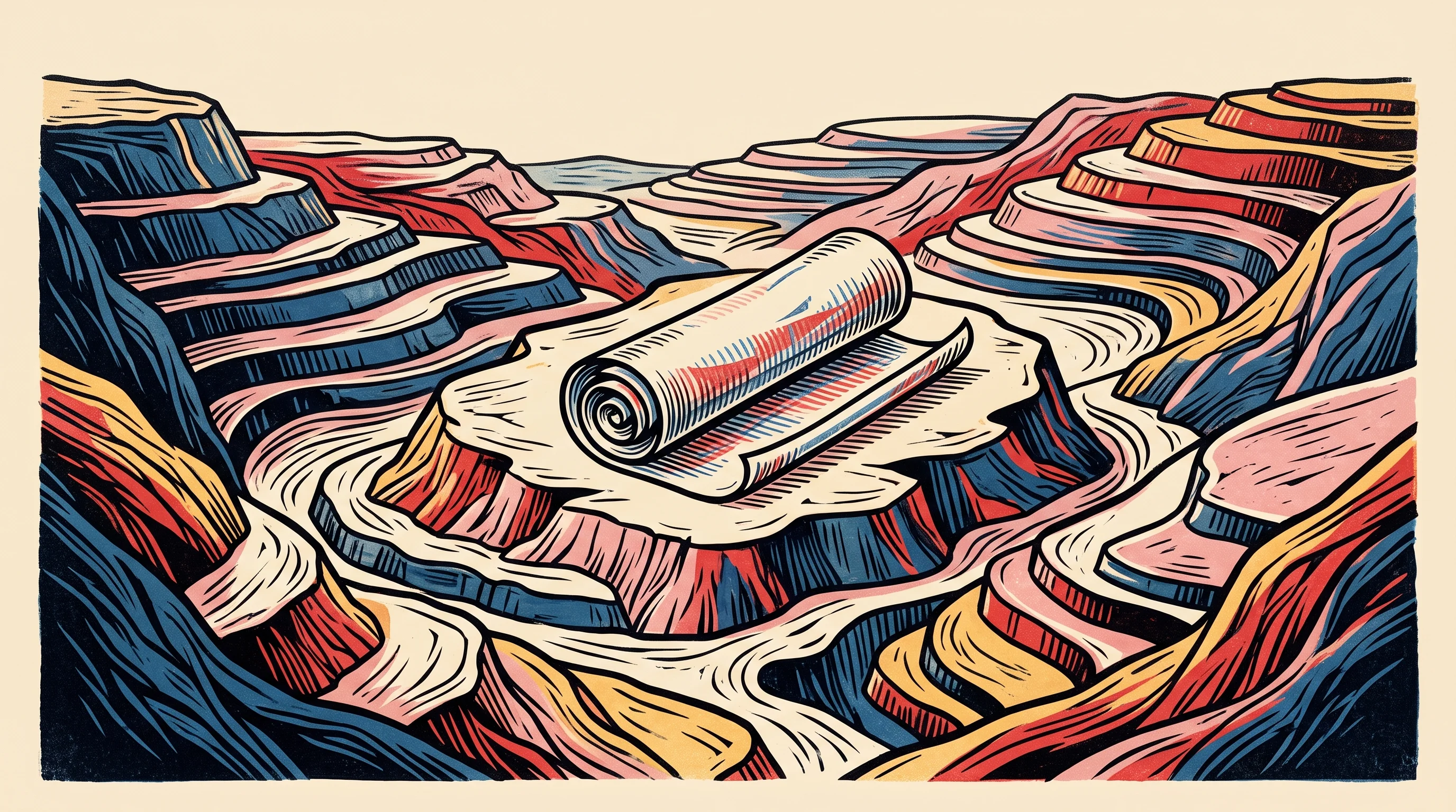 Digital illustration for article section "Content Section 3" in "Osseus launches platform to unify robotics development tools" - A conceptual topographic landscape featuring distinct, carved-out terraces that represent competitiv...