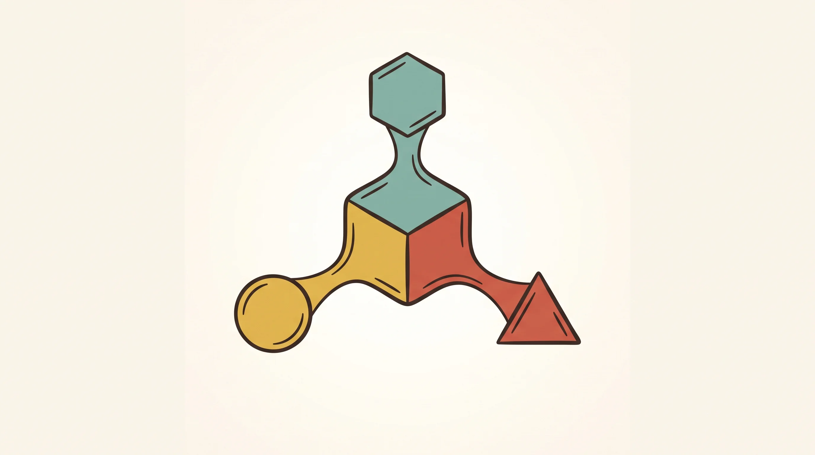 Digital illustration for article section "Why Shared State Suddenly Matters" in "Mosaic launches Ocean shared memory for multiplayer AI agents" - A conceptual, minimalist illustration depicting three distinct, stylized geometric nodes converging ...