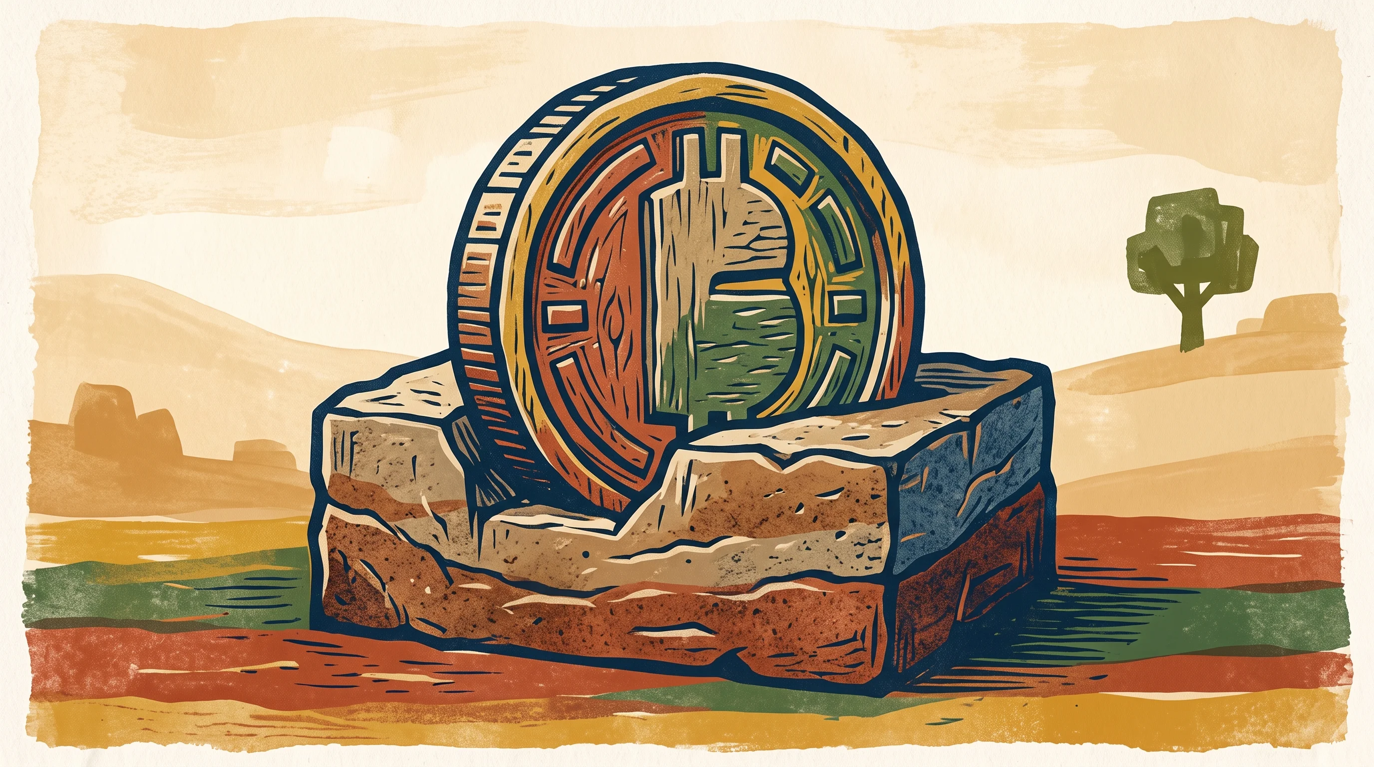 Digital illustration for article section "Content Section 3" in "Dialogus launches enterprise voice agent infrastructure" - A conceptual and minimal illustration of a massive, stylized coin firmly planted on a solid block fo...