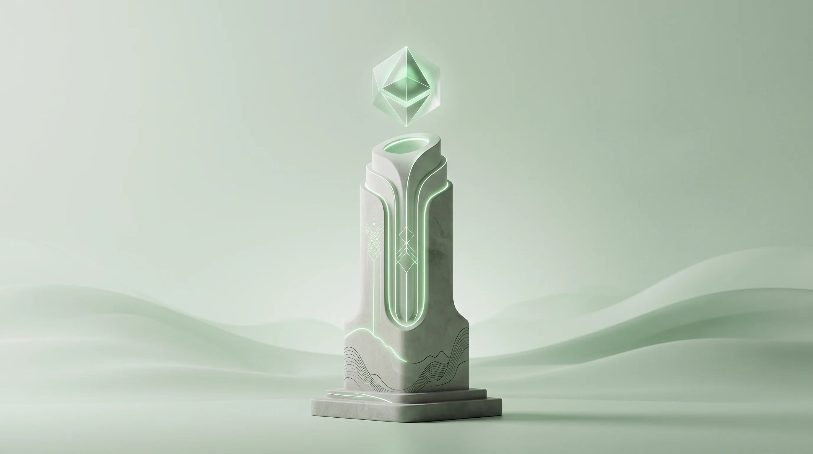 Digital illustration for article section "Institutions on the Move" in "Verdict Machine launches AI security for banks' crypto assets" - A clean, minimalist conceptual visualization of traditional financial institutions moving decisively...