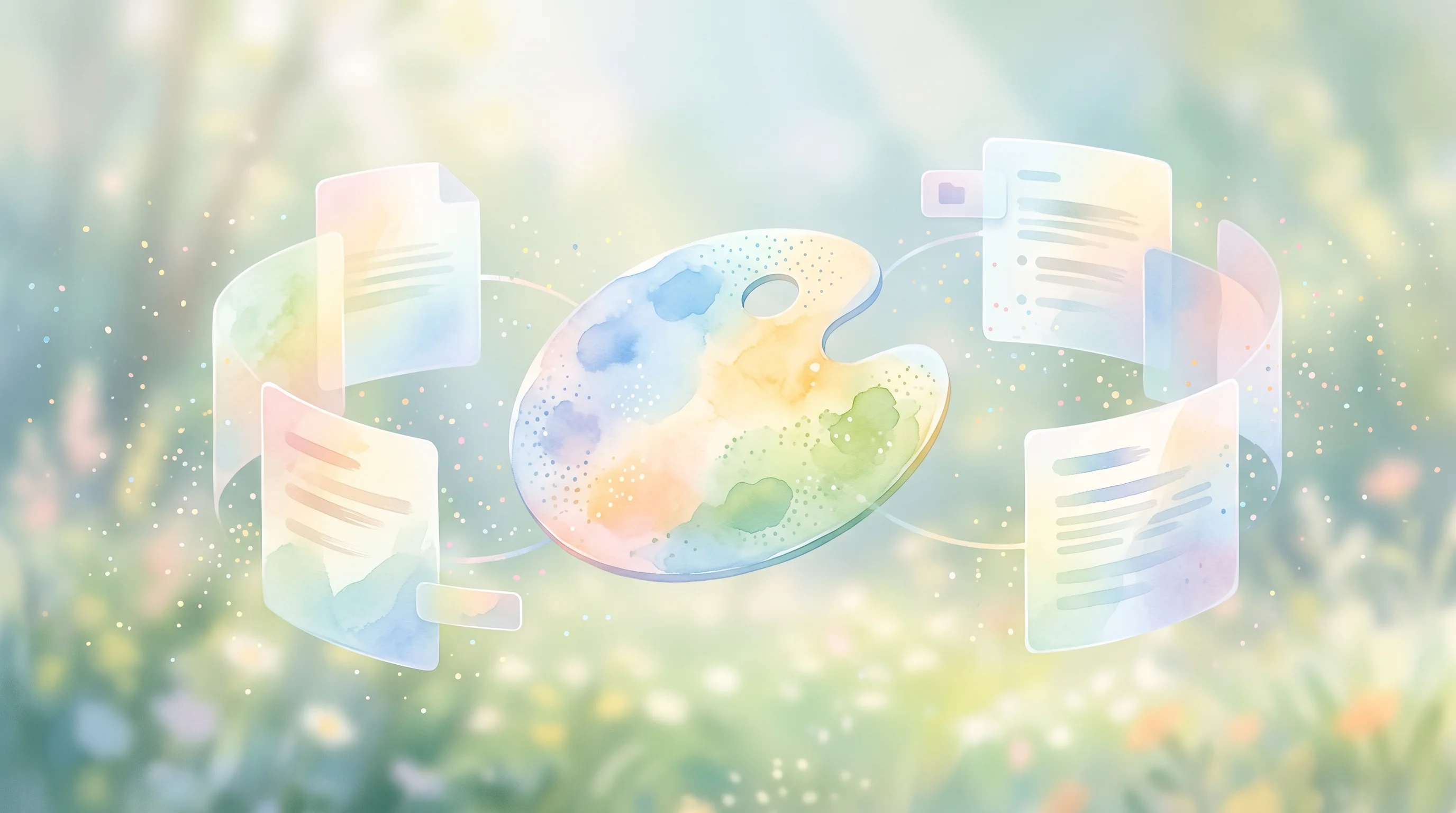 Digital illustration for article section "Content Section 2" in "Palette raises €3M to build model-neutral AI operating system" - A clean, minimalist conceptual illustration of a shared context layer, visualized as a central, floa...