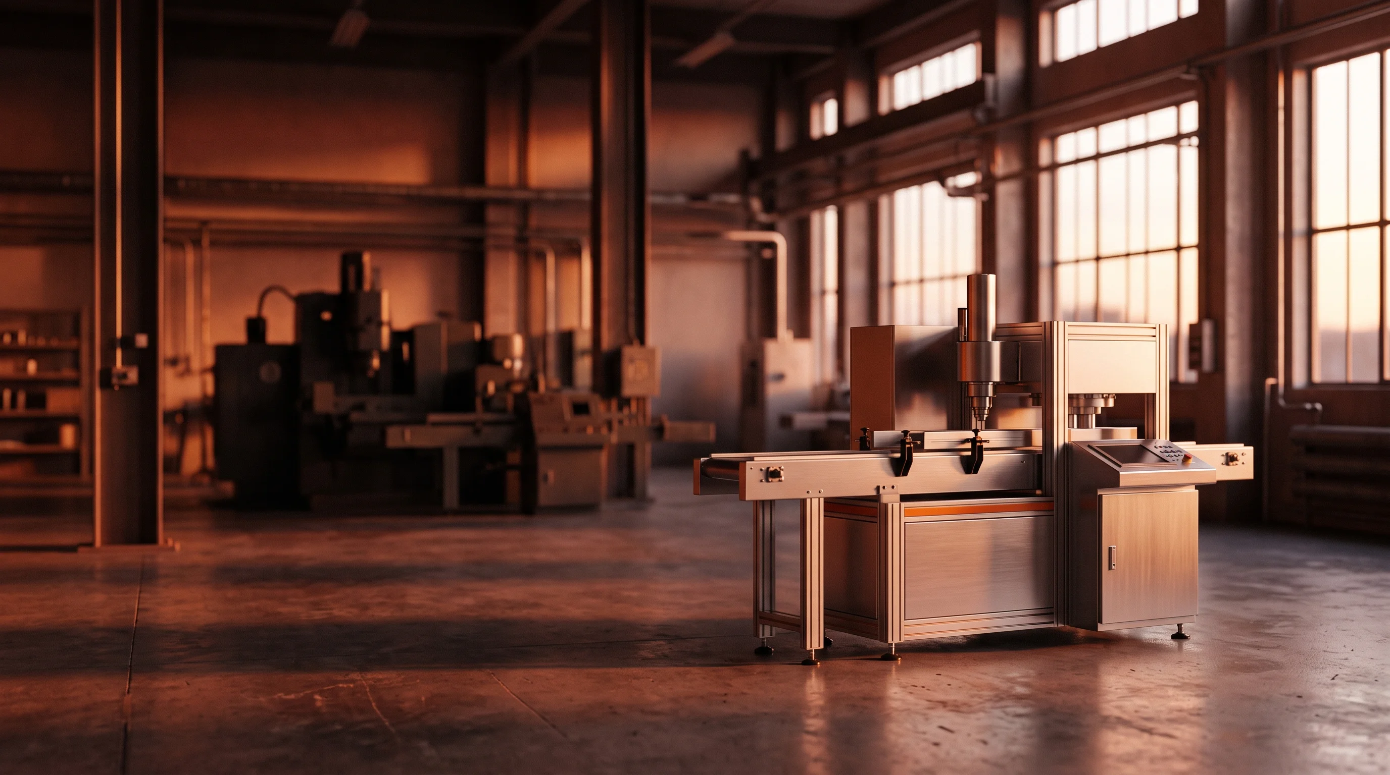 Digital illustration for article section "The Adaptability Argument" in "Orvixo launches AI planner for complex manufacturing" - A clean, minimalist composition of a modern factory floor in a state of quiet transition, focusing o...