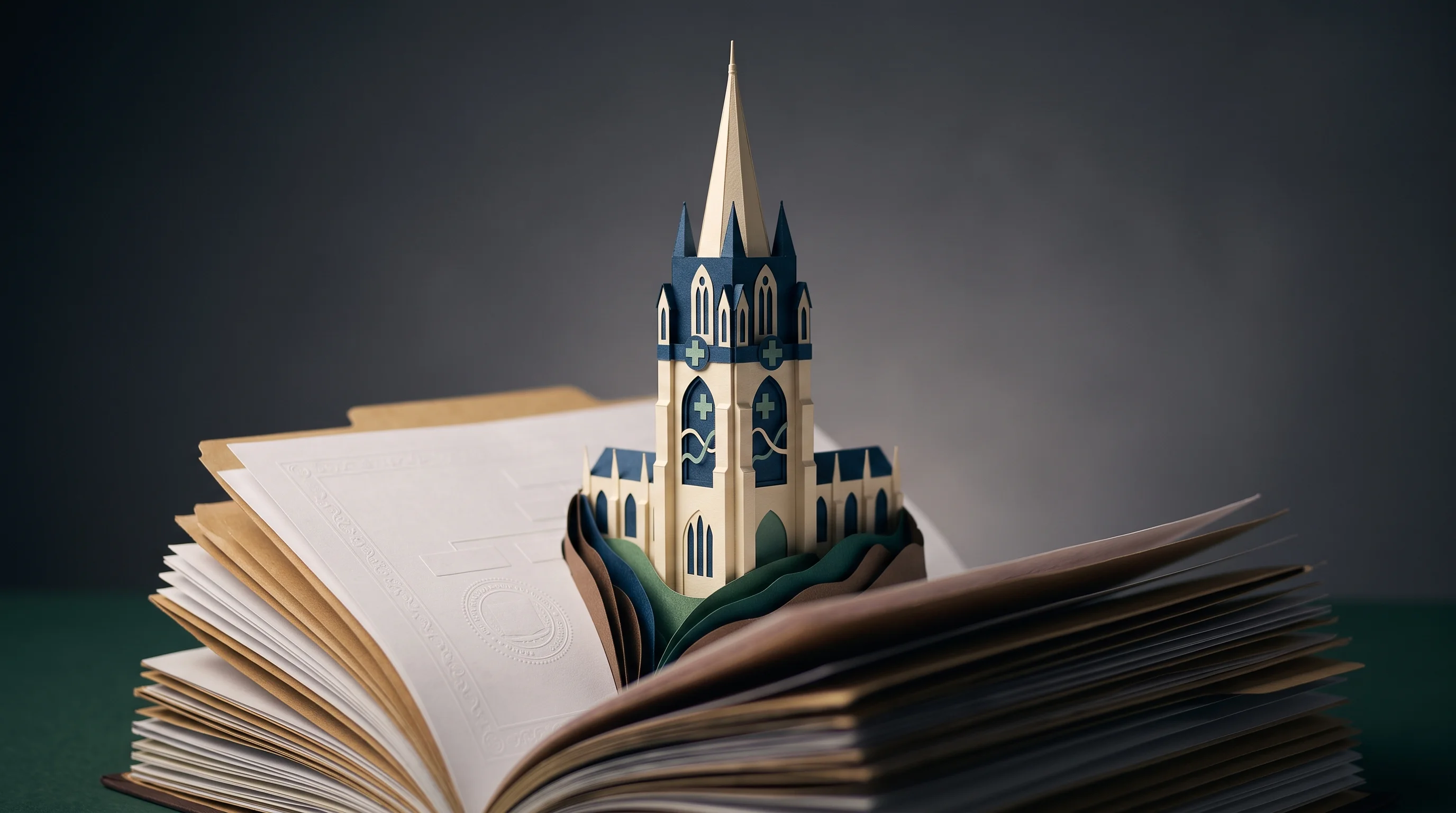 Digital illustration for article section "Content Section 2" in "Mirae raises $5.4M to bring AI care to IBD patients" - A clean, minimal 3D papercraft diorama illustrating the concept of a university health tech spin-out...