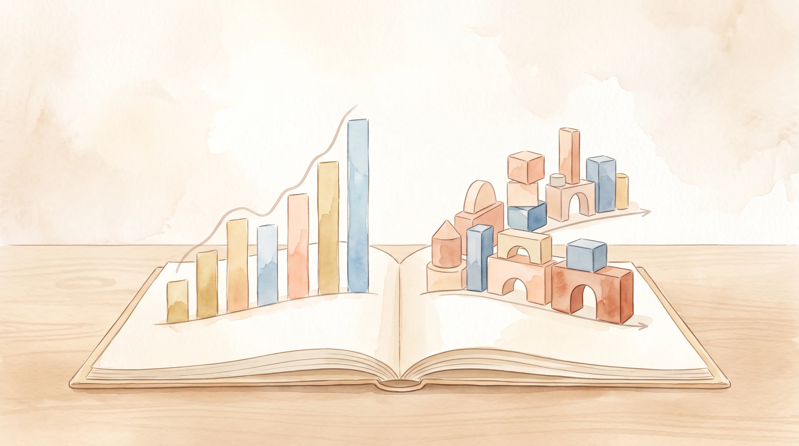 Digital illustration for article section "Content Section 8" in "Marengo uses AI to cut data center design time in half" - A clean, minimalist conceptual illustration of an open case study dossier resting on a smooth surfac...