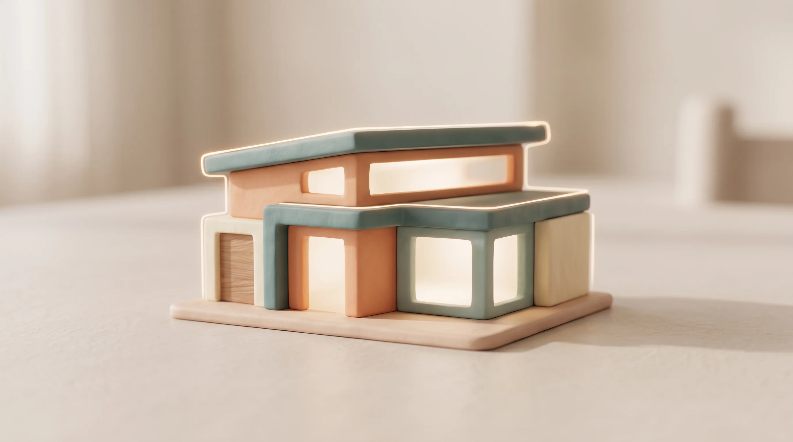 Digital illustration for article section "Content Section 3" in "RealPact launches AI agents to automate real estate deals" - A modern, minimalist miniature house resting on a clean, uncluttered surface, representing high-end ...