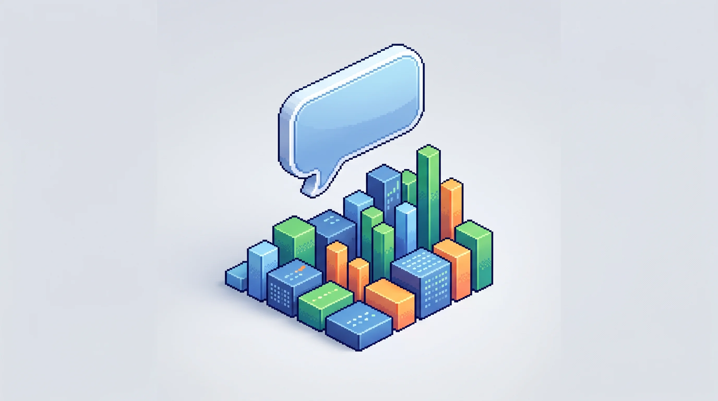 Digital illustration for article section "Content Section 2" in "Financial Datasets launches real-time stock API for AI agents" - A clean, minimalist isometric pixel art illustration representing natural language querying of live ...