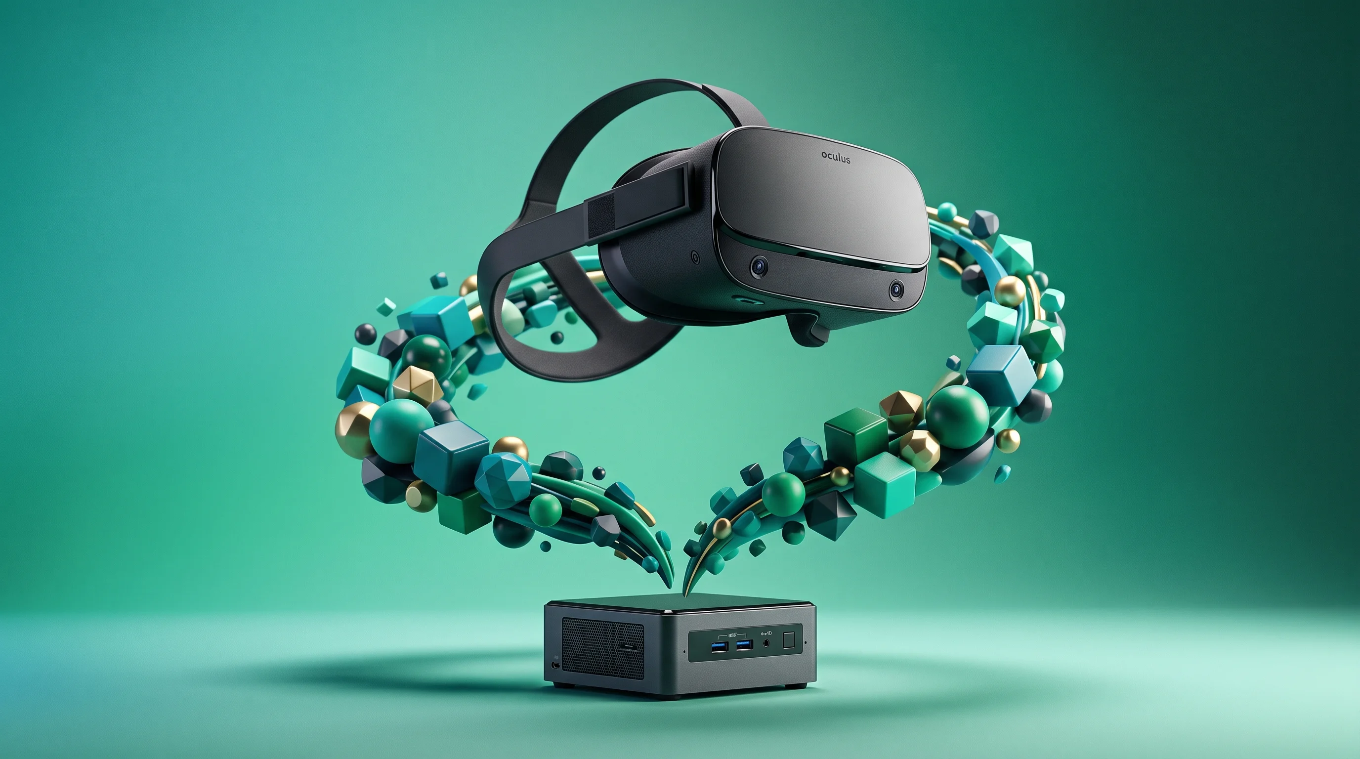 Digital illustration for article section "Content Section 3" in "Cactus Compute launches 14MB AI model for edge devices" - A minimalist, surreal conceptual art piece featuring a sleek, modern VR headset floating gracefully ...
