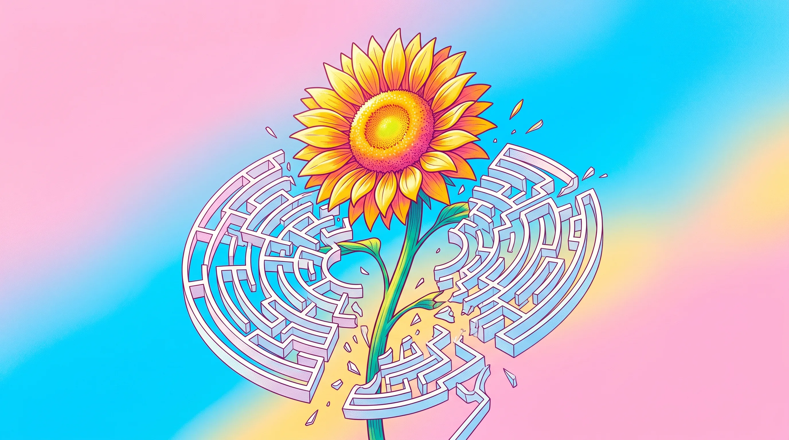 Digital illustration for article section "Content Section 4" in "Sunflower launches AI sobriety platform with tele-therapy" - A conceptual and modern illustration of a radiant, slightly exaggerated sunflower growing powerfully...