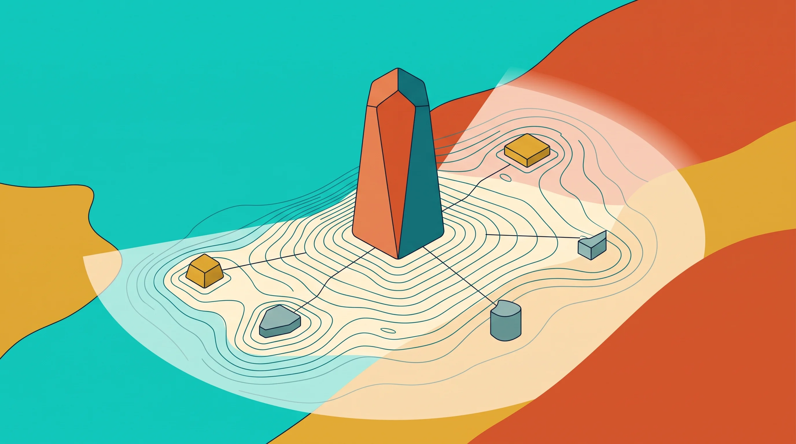 Digital illustration for article section "Content Section 2" in "Mindgard raises $30M to secure AI models from attacks" - A conceptual, clean retro-futuristic illustration of a central, smooth geometric monolith representi...