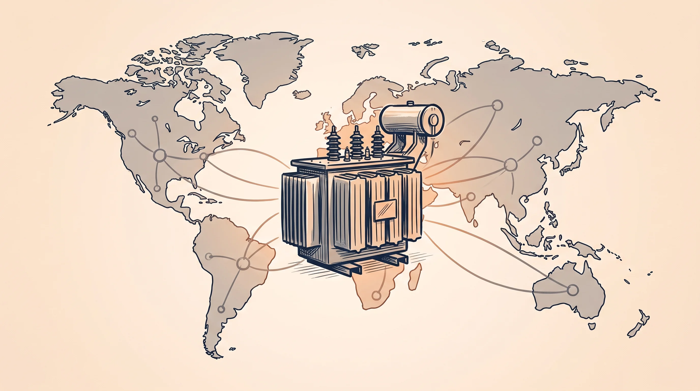 Digital illustration for article section "Content Section 2" in "Fluxco raises $26M to fix transformer procurement crisis" - A clean, minimalist conceptual illustration of a large industrial electrical transformer integrated ...