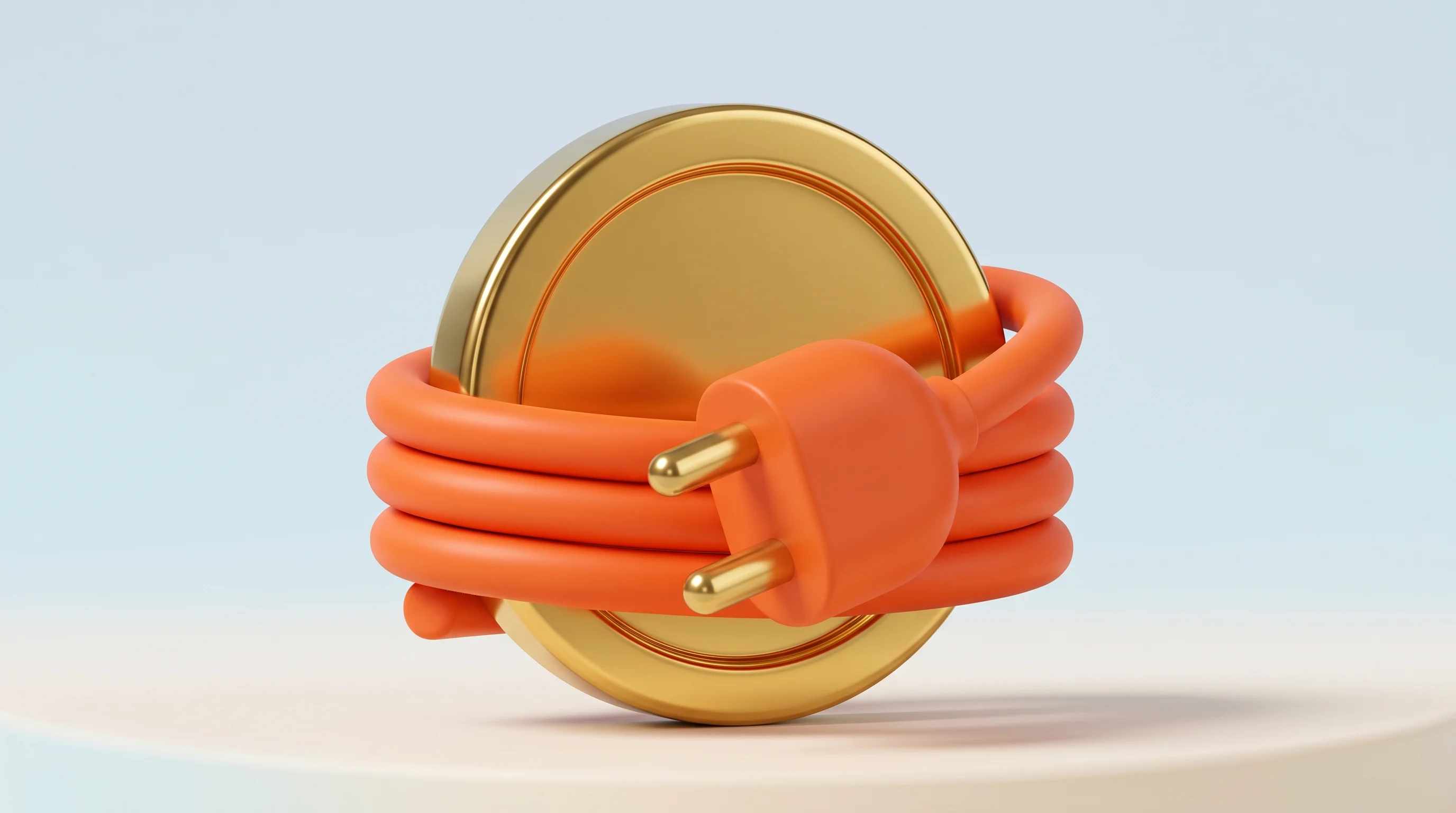 Digital illustration for article section "The Economics Forcing Change" in "Pathway raises $30M at $500M for post-Transformer AI" - A minimalist and surreal conceptual image featuring a massive, glossy gold coin tightly wrapped by a...