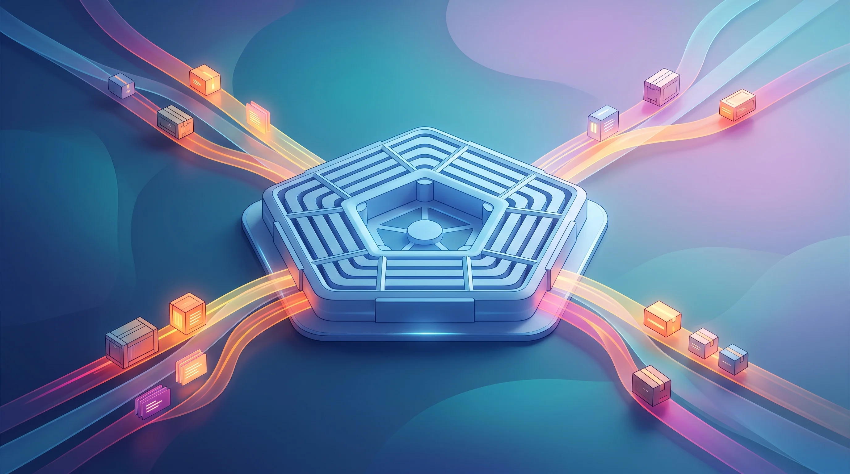 Digital illustration for article section "Content Section 3" in "Tagup raises $14.8M Series A for AI-powered defense logistics" - A clean, minimalist conceptual visualization of a modernized defense supply chain, featuring a singl...