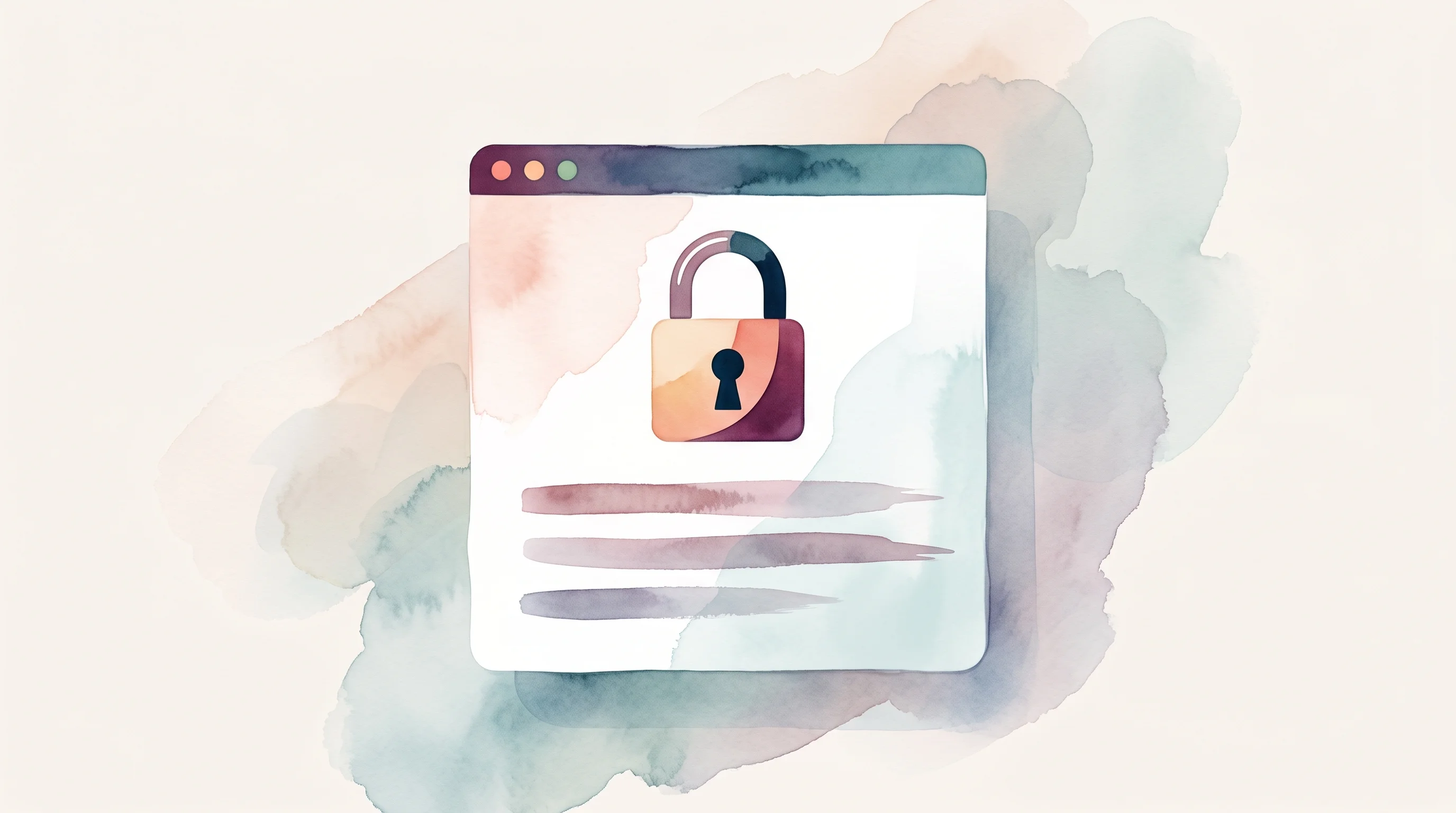 Digital illustration for article section "Security by Default" in "WebBrain launches open-source AI agent for browsers" - A clean, minimal, and conceptual representation of digital security featuring a stylized, floating i...
