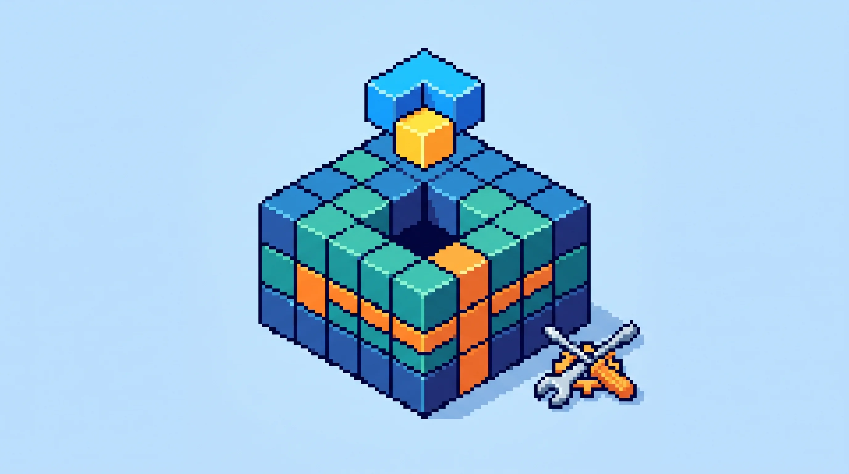 Digital illustration for article section "Content Section 2" in "DeepSeek open-sources V4 Pro AI model and agent framework" - A minimalist and conceptual isometric pixel art illustration representing advanced software developm...