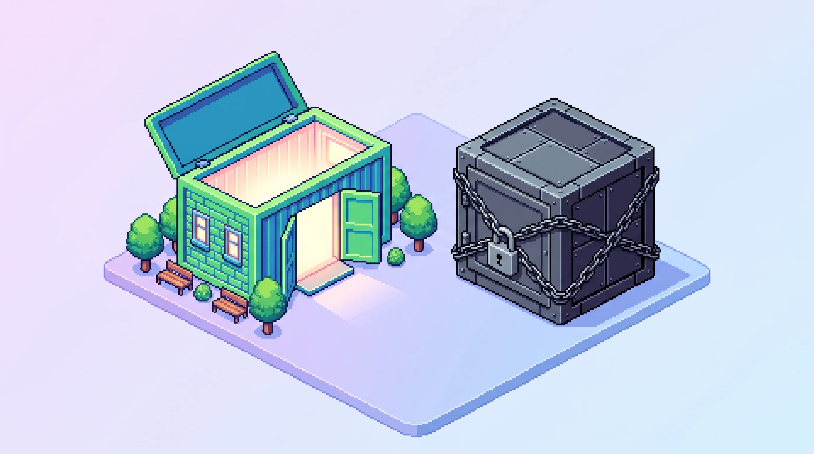 Digital illustration for article section "Content Section 4" in "DeepSeek open-sources V4 Pro AI model and agent framework" - A clean, minimalistic isometric pixel art illustration depicting the conceptual battle between open-...