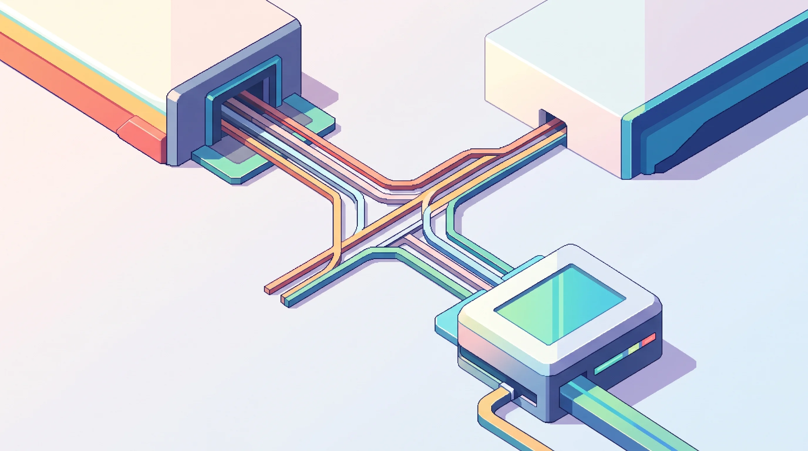 Digital illustration for article section "Content Section 4" in "Navro raises $41M to scale global payments platform" - A clean, minimal, and abstract representation of a foundational "rails" network bridging two sleek, ...