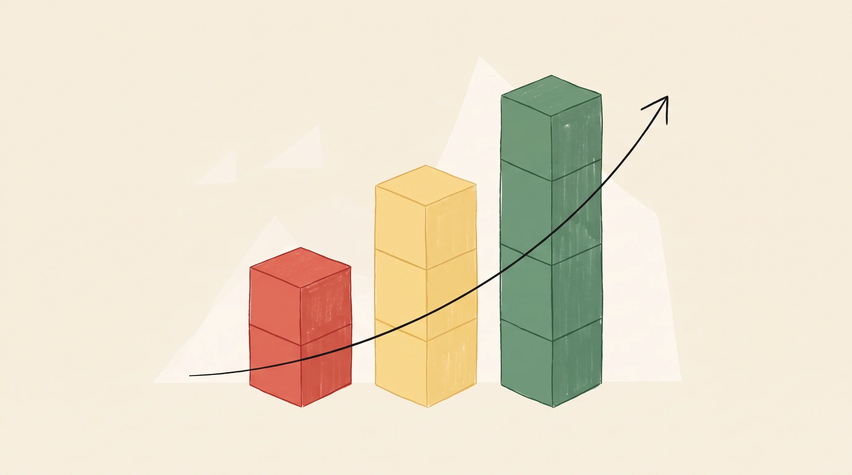 Digital illustration for article section "Content Section 3" in "Tau Ventures launches Fund III for early-stage AI startups" - A minimalist illustration of three abstract, ascending geometric pillars representing growing financ...
