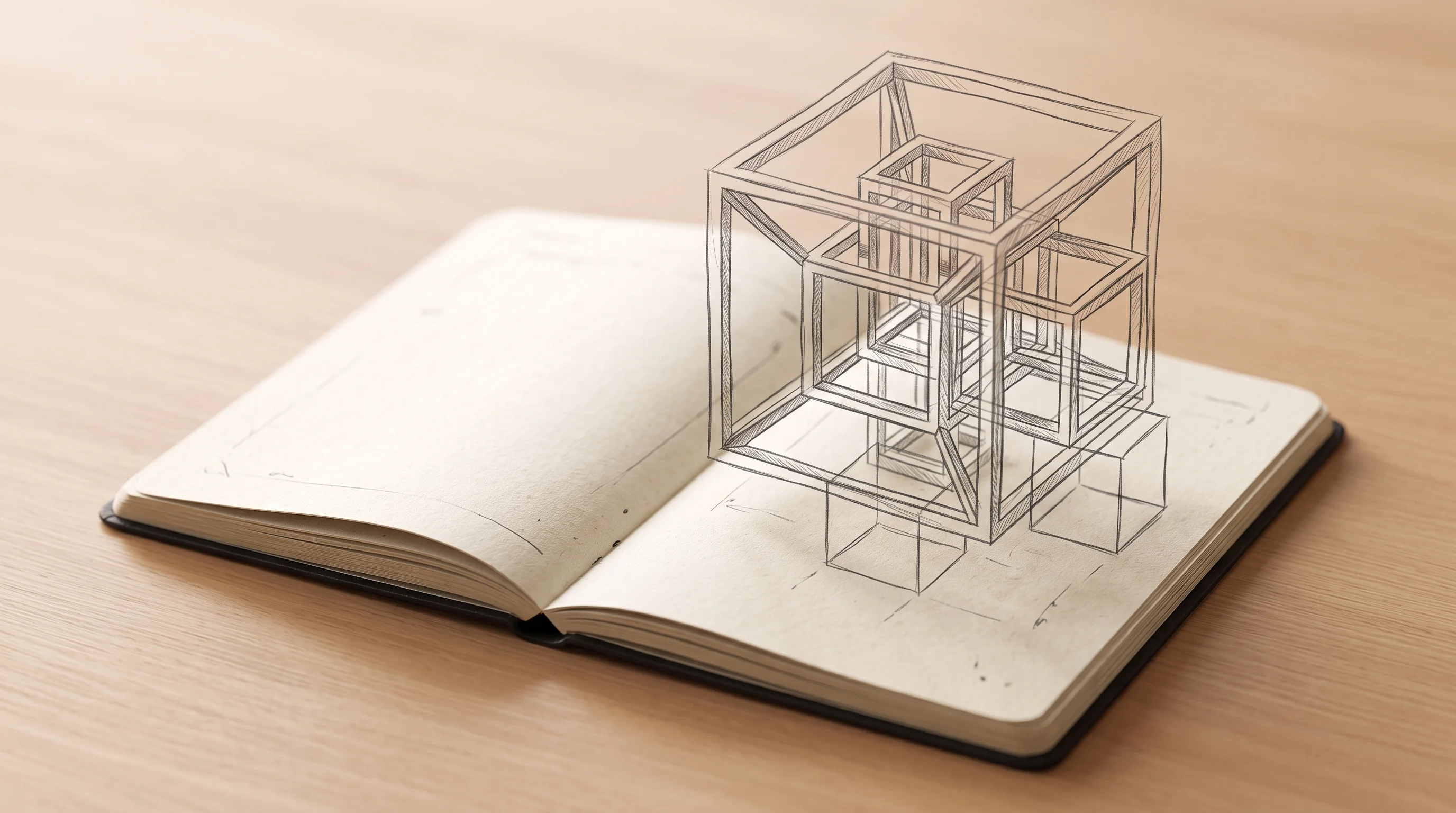 Digital illustration for article section "Content Section 2" in "Hypercubic raises $5.3M to modernize COBOL with AI" - A minimalist, conceptual hand-drawn illustration of an intricate three-dimensional geometric structu...