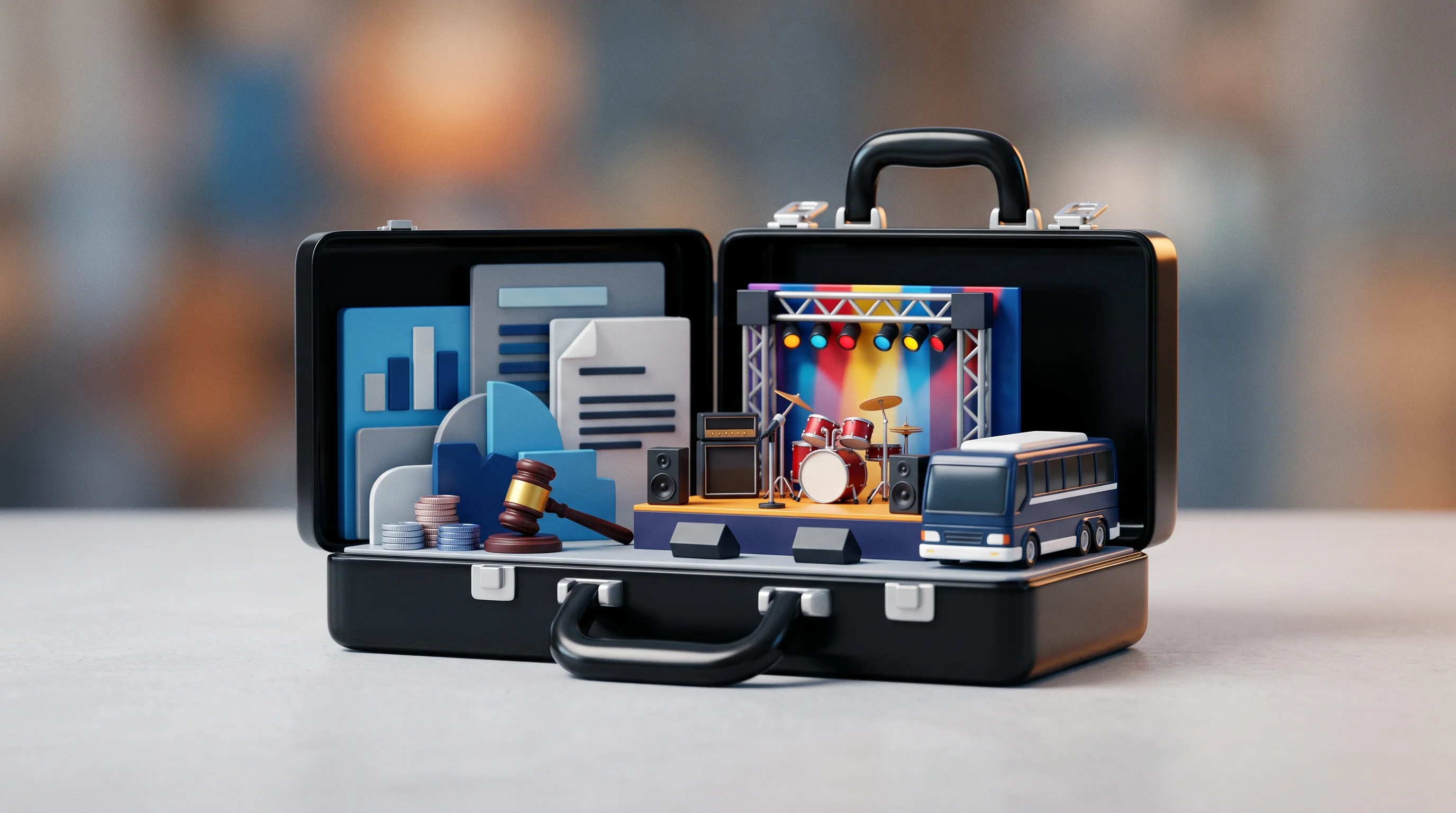 Digital illustration for article section "Founders with Unusual Resumes" in "Quantizr raises $5M seed to centralize music tour finances" - A macro photography shot of a minimalist miniature scene representing an unusual career path, featur...