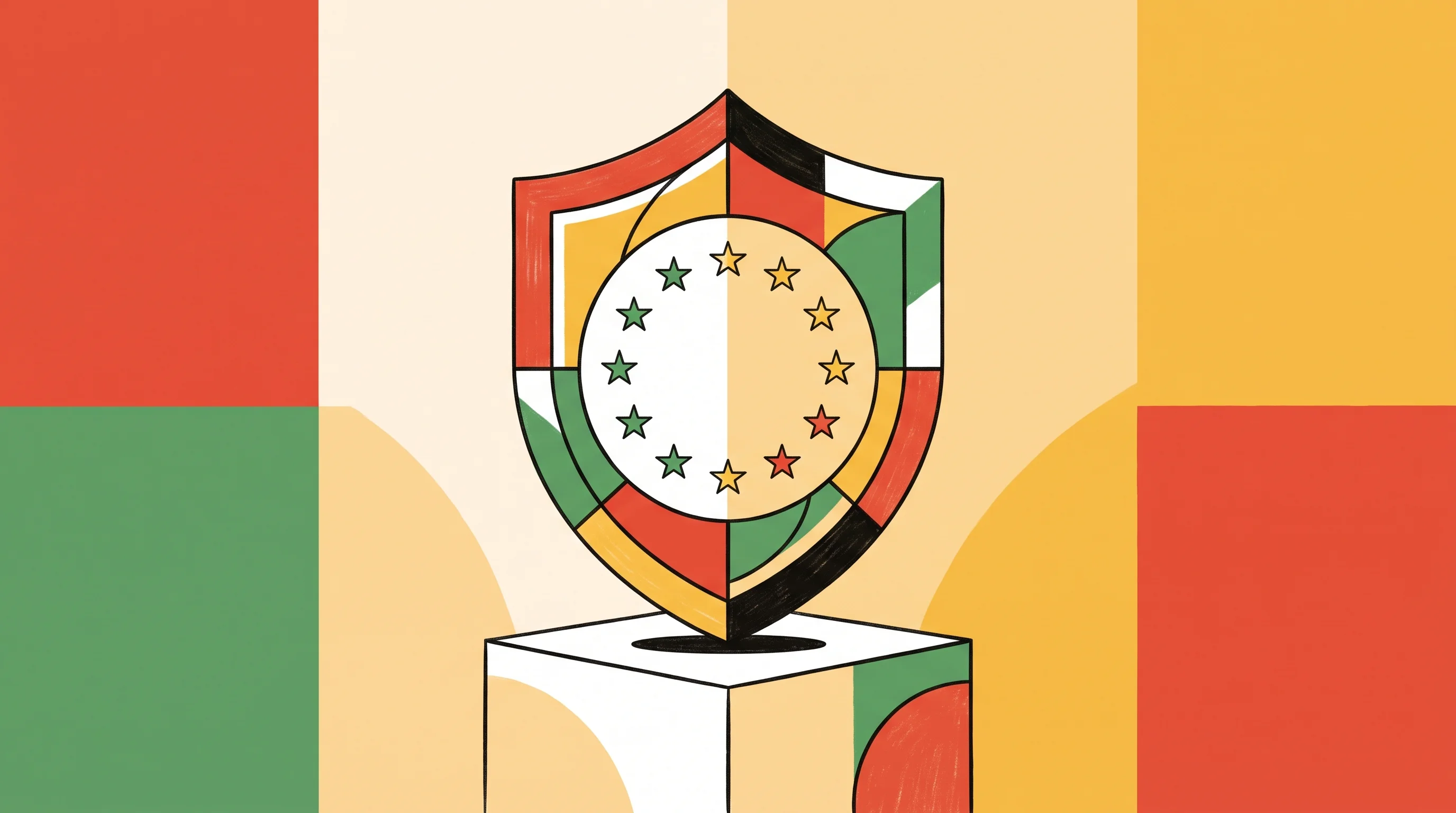 Digital illustration for article section "Content Section 3" in "Velatir raises $5.8M to solve enterprise AI permission problem" - A clean and conceptual minimalist illustration representing European regulatory compliance and a sec...