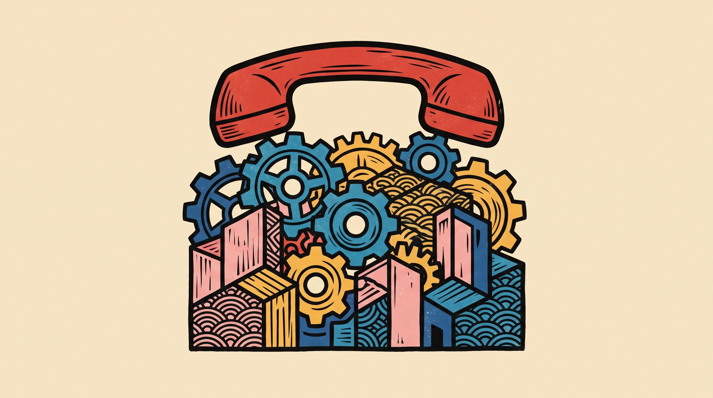 Digital illustration for article section "Content Section 2" in "HeyBreez raises $2.5M to automate phone workflows with AI" - A minimalist, conceptual illustration of a classic telephone receiver resting atop a sturdy, interlo...