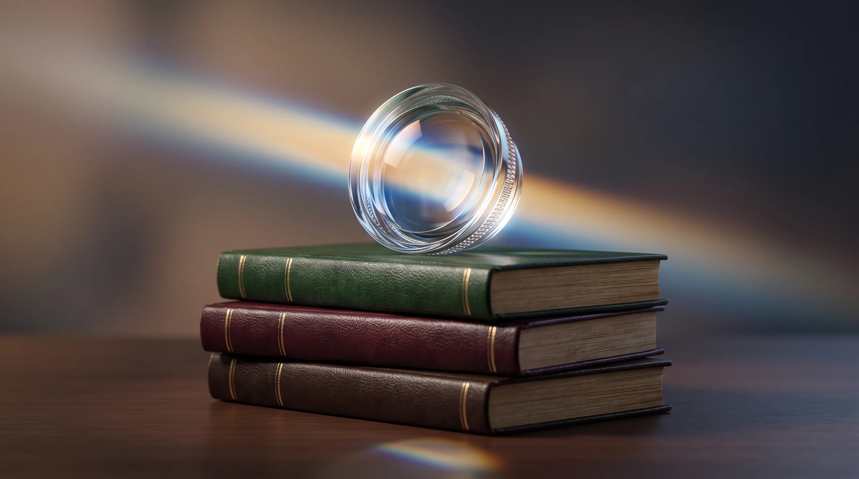 Digital illustration for article section "Content Section 3" in "Relativity Networks raises $22M to scale AI fiber network" - A hyperrealistic 3D rendering of a pristine, glowing optical lens resting elegantly on top of a smal...