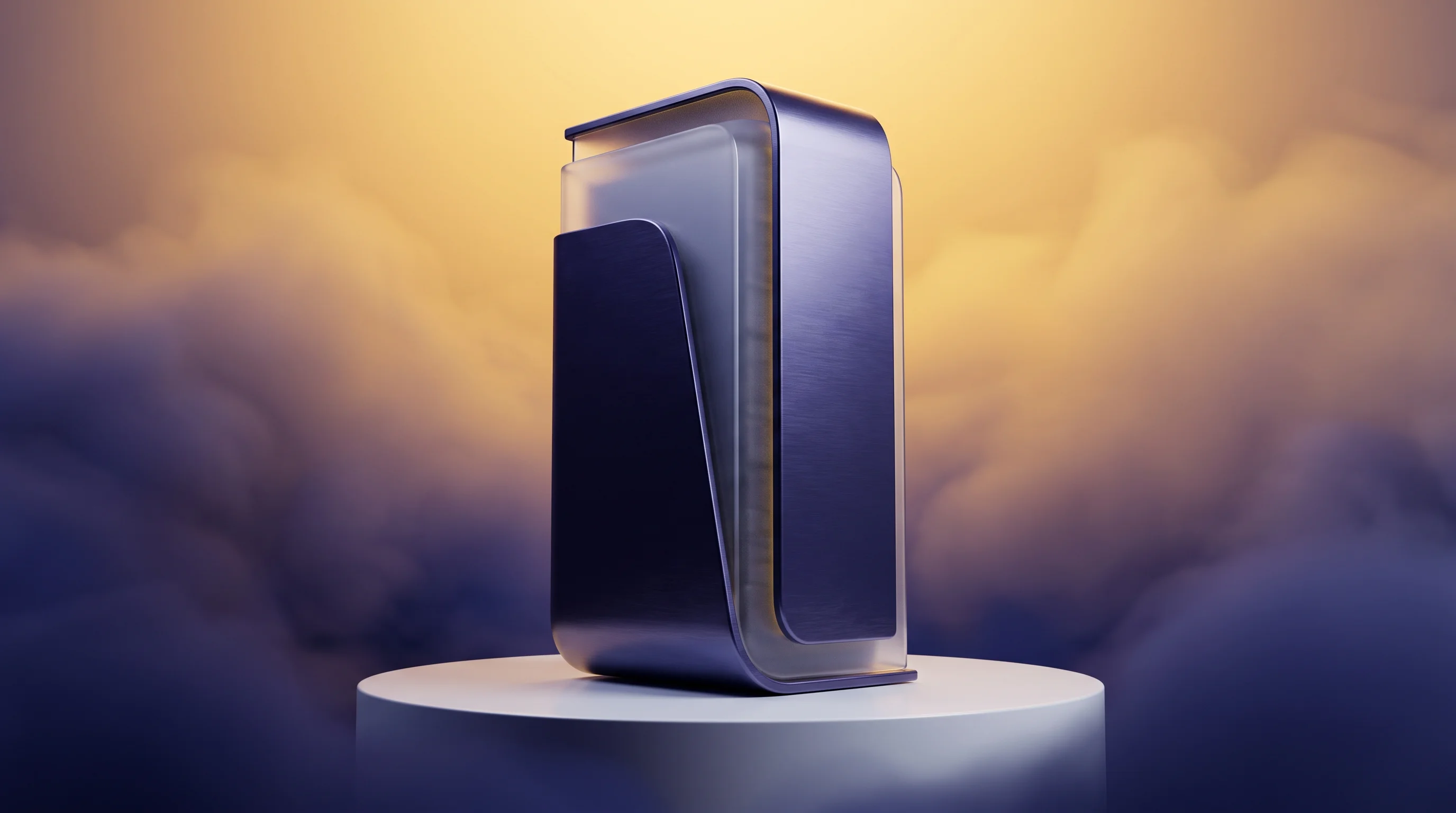 Digital illustration for article section "Content Section 5" in "Relativity Networks raises $22M to scale AI fiber network" - A monumental, sleek, stylized server monolith resting on a pristine minimalist pedestal, symbolizing...