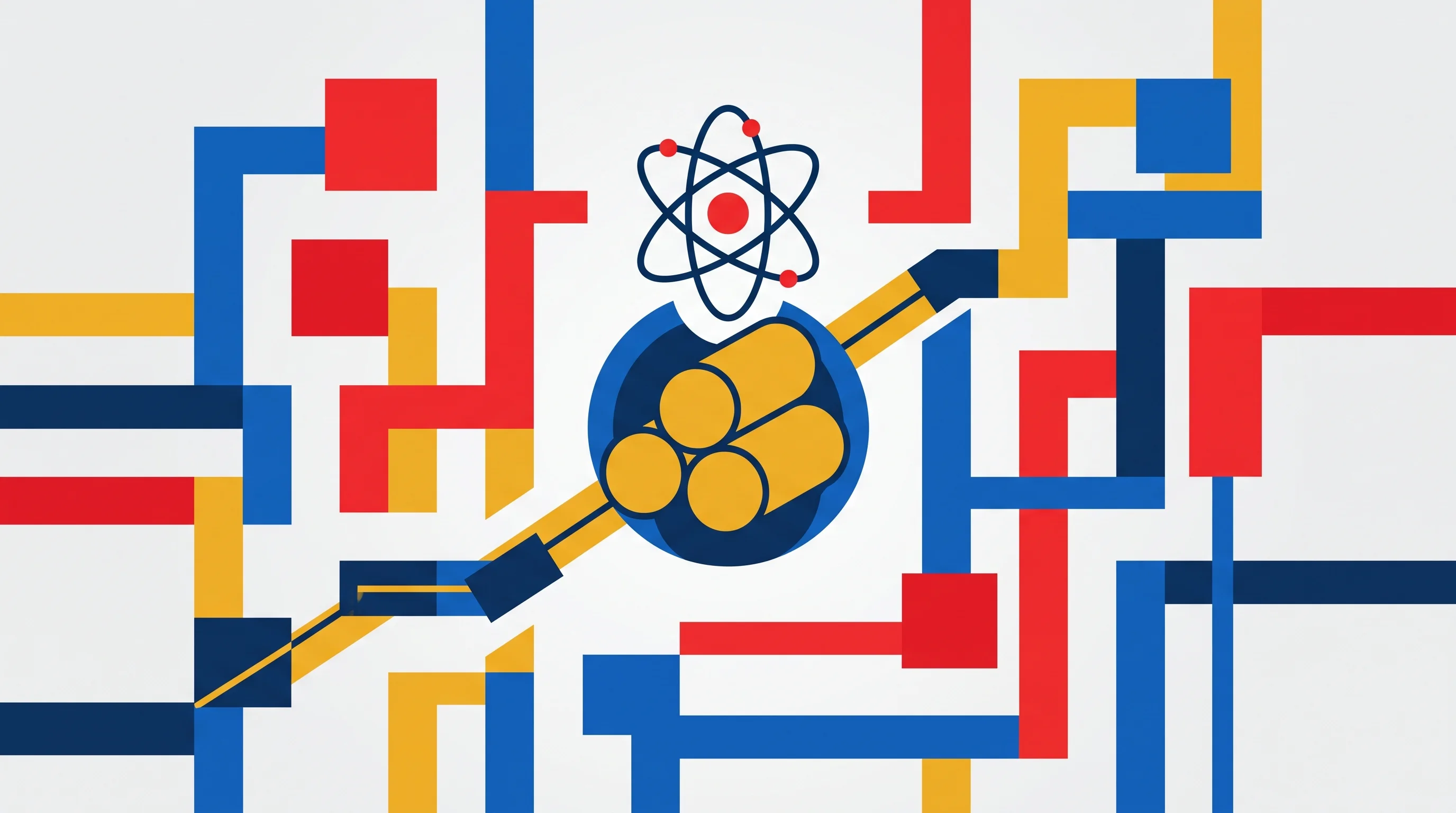 Digital illustration for article section "Navigating the NRC" in "Apollo Atomics raises $31M for compact nuclear systems" - A minimalist and conceptual abstract composition representing the navigation of nuclear regulatory f...