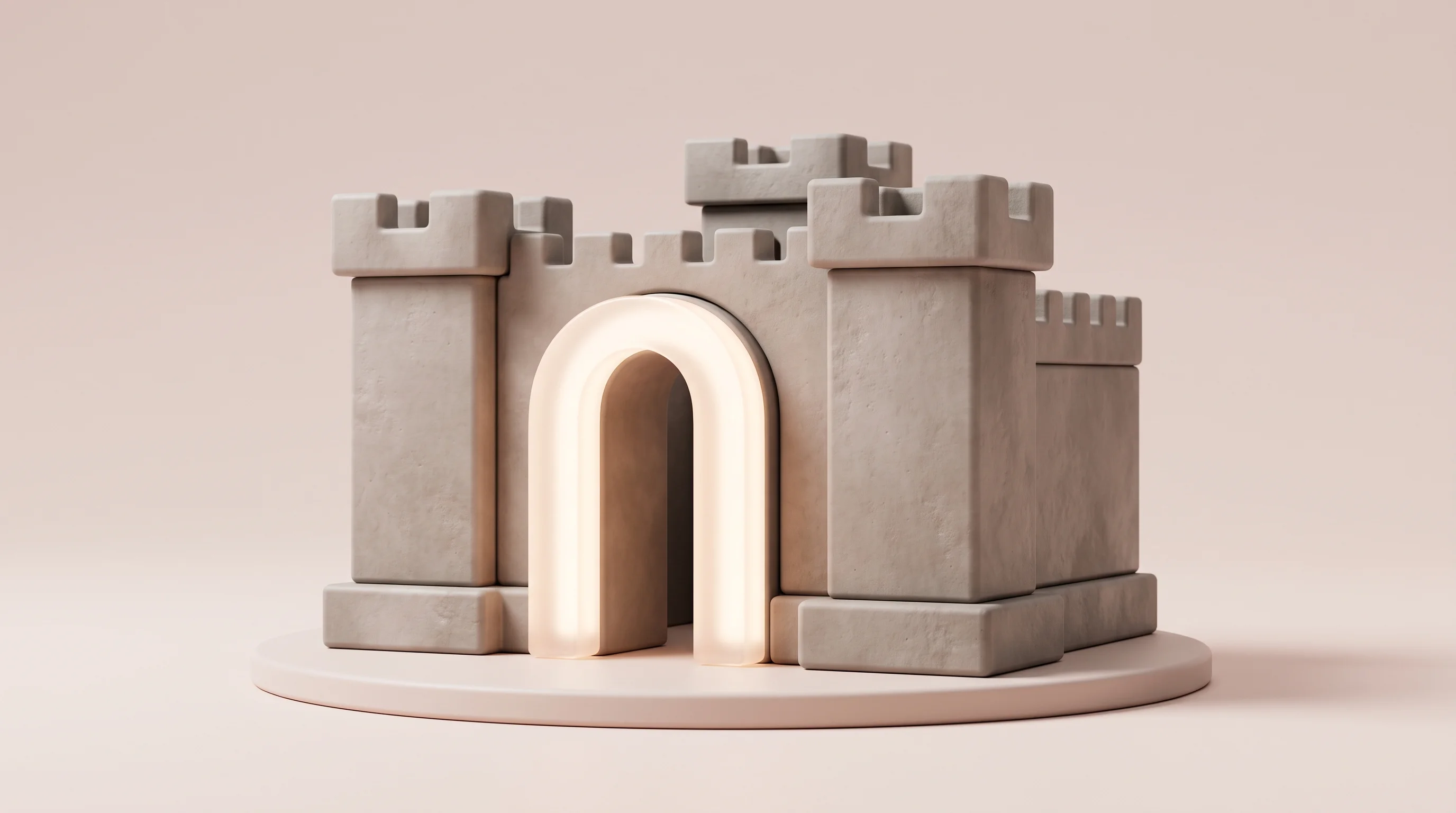 Digital illustration for article section "Established Players React" in "Traceforce launches on-device security for AI agents" - A clean, minimal 3D conceptual miniature diorama of a sturdy, modern fortress-like structure seamles...