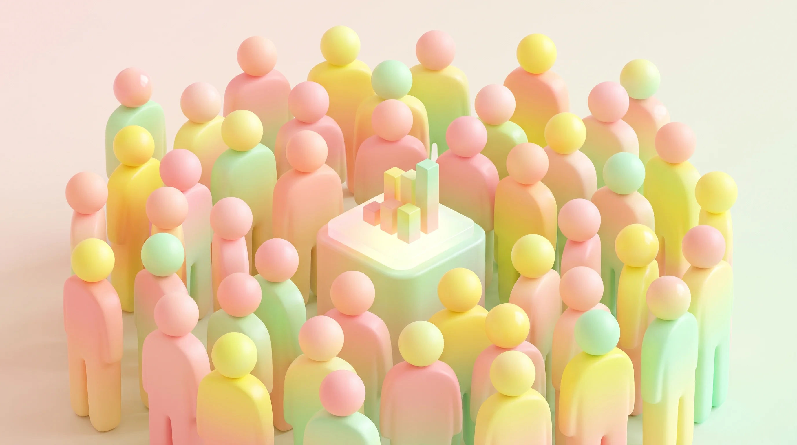 Digital illustration for article section "A Suddenly Crowded Field" in "Studio launches AI to predict human response to new ideas" - A clean, minimal, and modern conceptual representation of a suddenly crowded competitive field, feat...