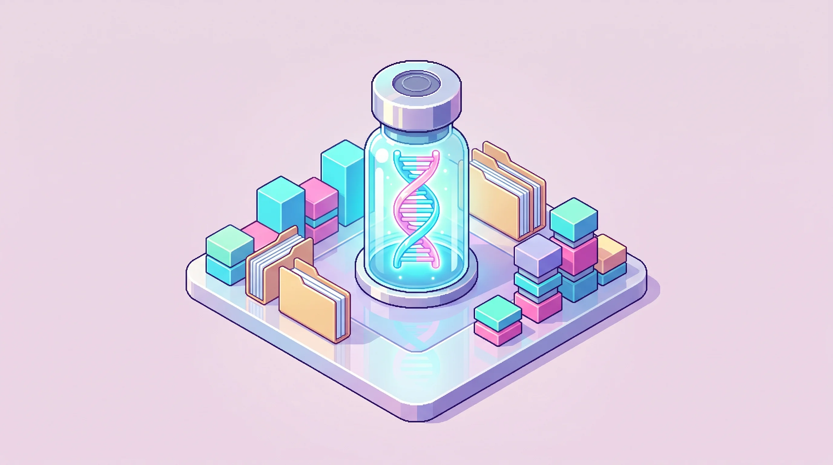 Digital illustration for article section "Content Section 2" in "ChronicleBio raises $15M to decode chronic diseases with AI" - A clean, minimalist isometric composition representing the massive scale of biological data collecti...