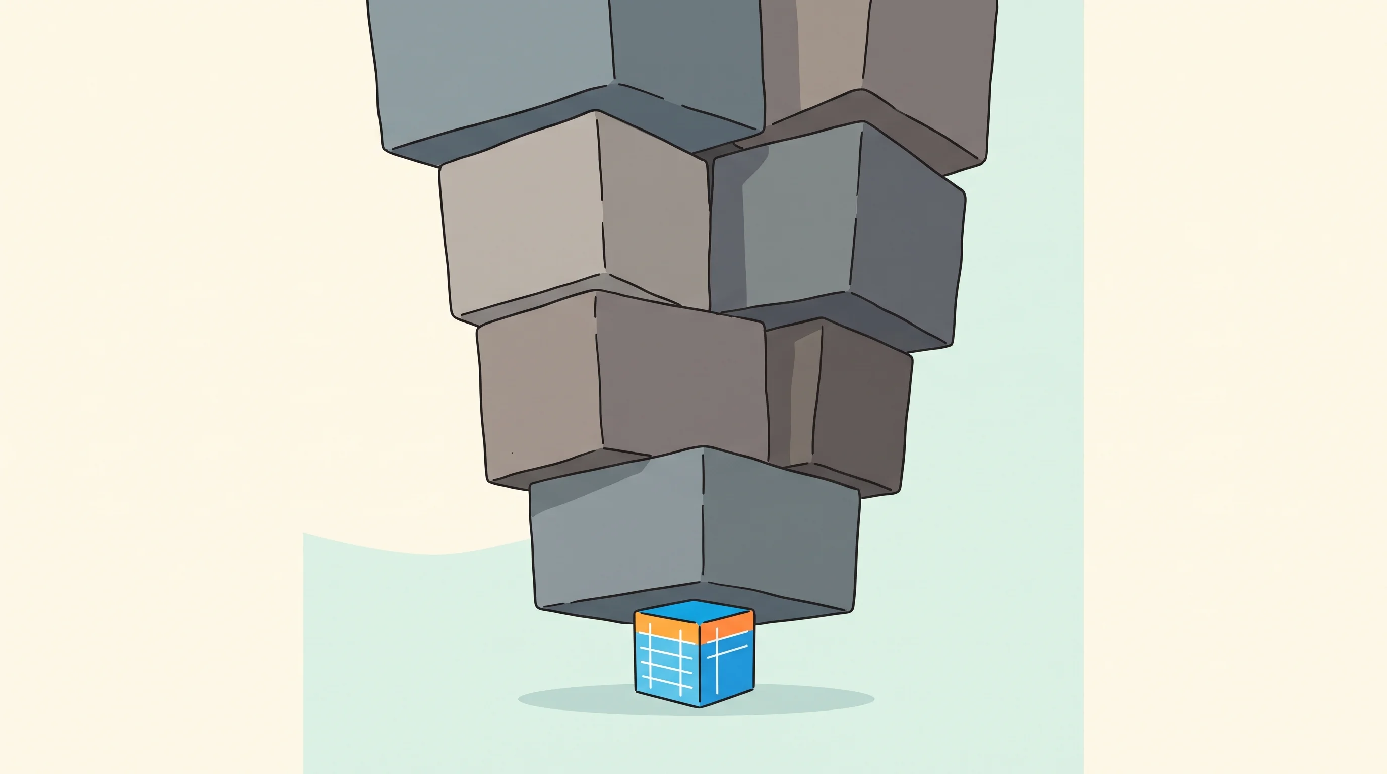Digital illustration for article section "Content Section 2" in "Synthefy raises $6.5M for structured data AI models" - A highly minimalist and conceptual illustration of a tiny, vibrant, brightly colored geometric data ...