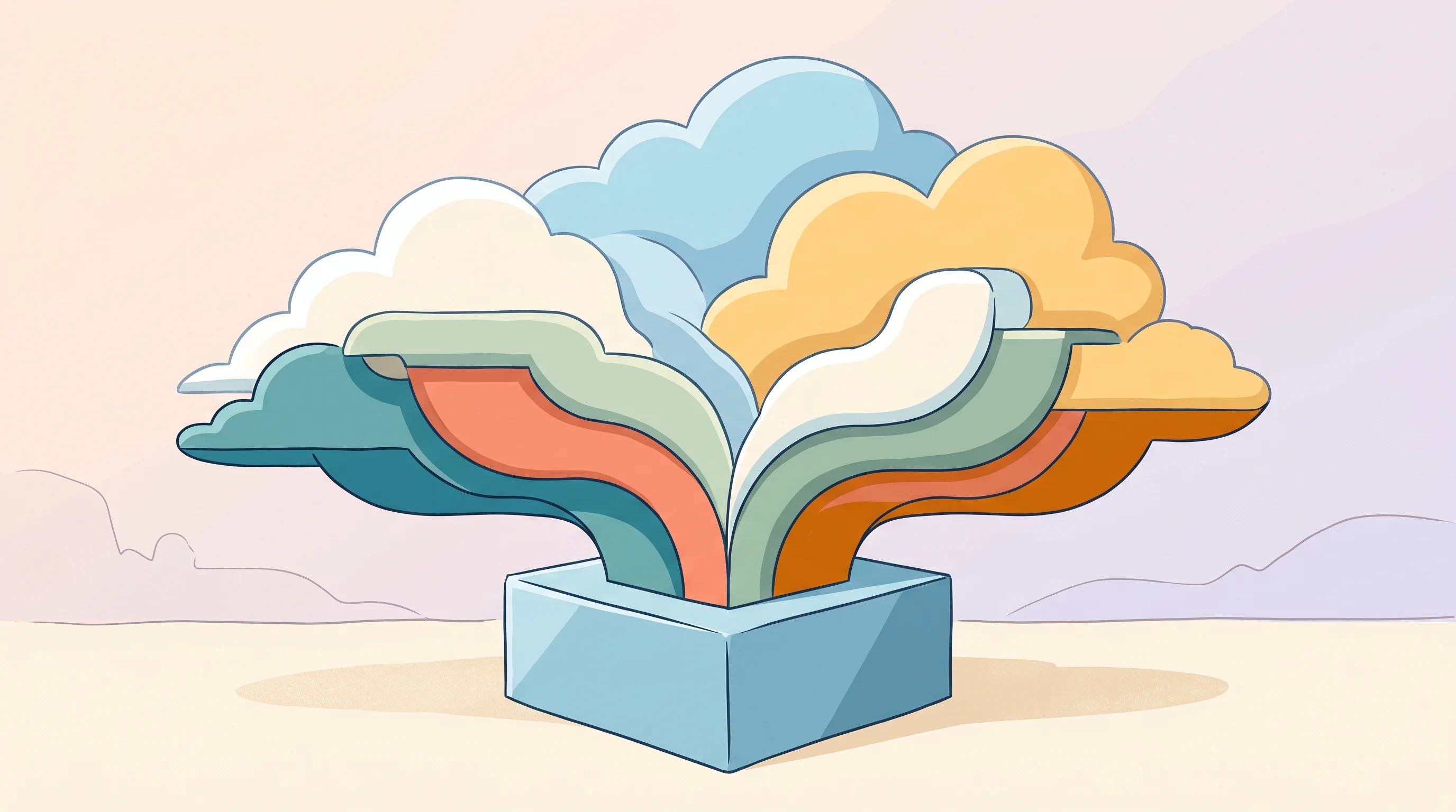 Digital illustration for article section "Content Section 3" in "Synthefy raises $6.5M for structured data AI models" - A minimalist yet expressive illustration of a central, solid geometric platform expanding smoothly o...