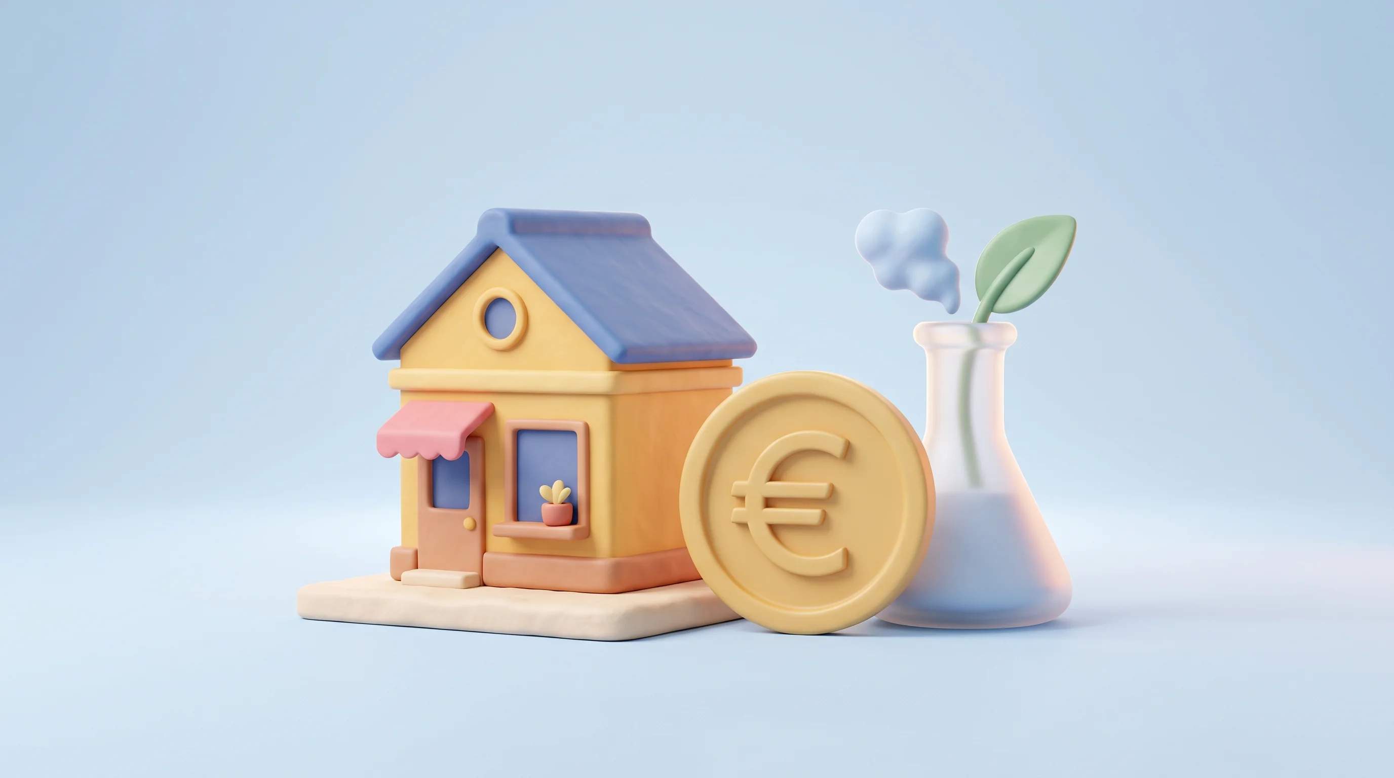 Digital illustration for article section "Content Section 3" in "neno raises $7.7M to merge AI banking with accounting" - A minimalist 3D clay render of a charming, miniature storefront representing a small European busine...
