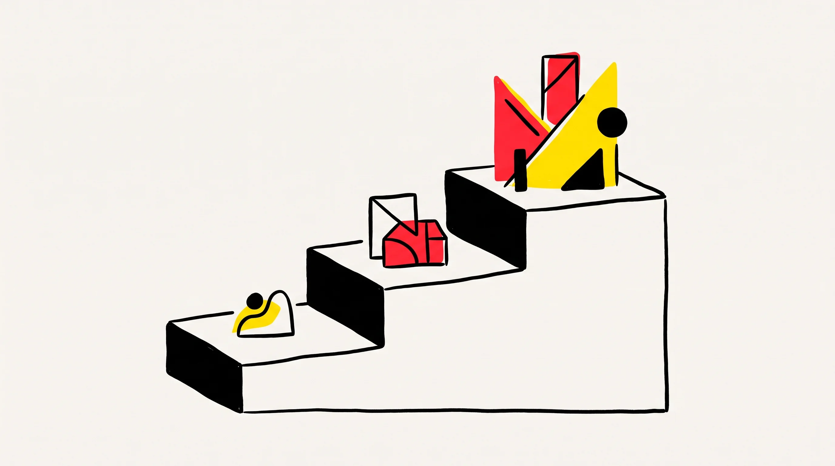 Digital illustration for article section "Content Section 4" in "ItoFlow raises $2.5M to build AI investment strategy platform" - A minimalist, hand-drawn illustration conceptually representing a three-tiered business pricing mode...