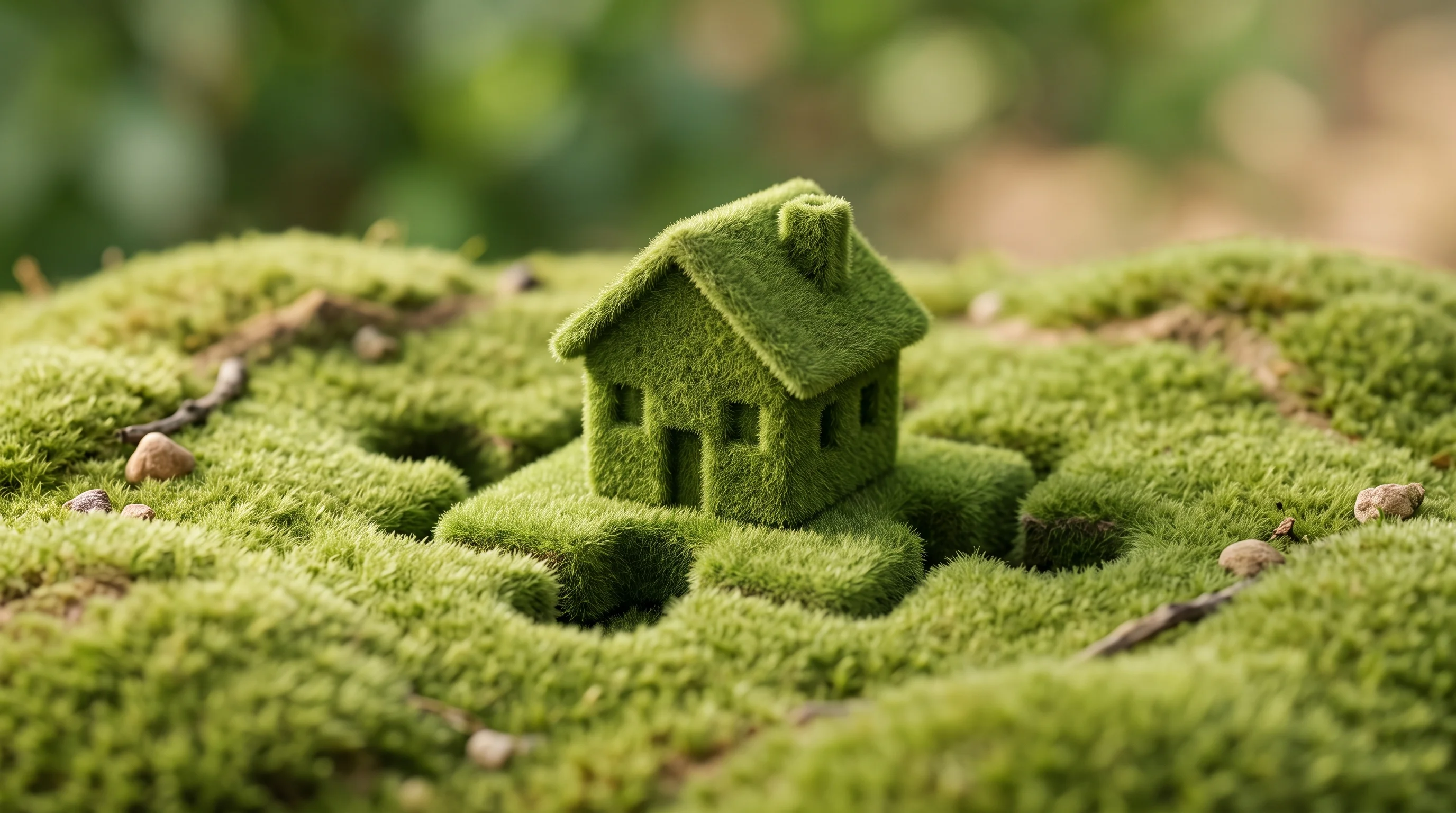 Digital illustration for article section "An Agent, Not a Chatbot" in "Nessoo launches AI rental platform with 25,000+ NYC units" - A conceptual, macro-photography view of a stylized miniature house seamlessly settling into a perfec...