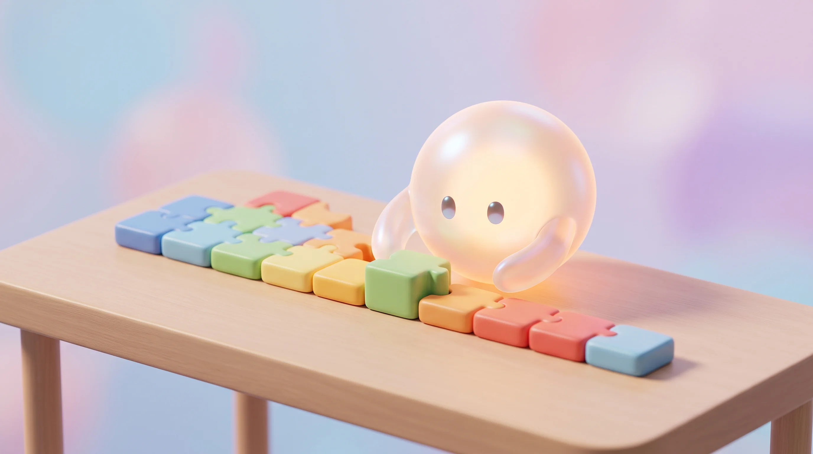 Digital illustration for article section "Content Section 4" in "Keenable raises $26M to build search for AI agents" - A conceptual and modern 3D illustration of a friendly, softly rounded, glowing orb representing an A...